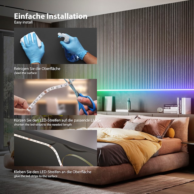 B.K.Licht LED-Streifen »Wifi RGBIC«, 300 St.-flammig, Lichtleiste, mit  Musiksensor, smartes LED Band, Selbstklebend bestellen online bei OTTO