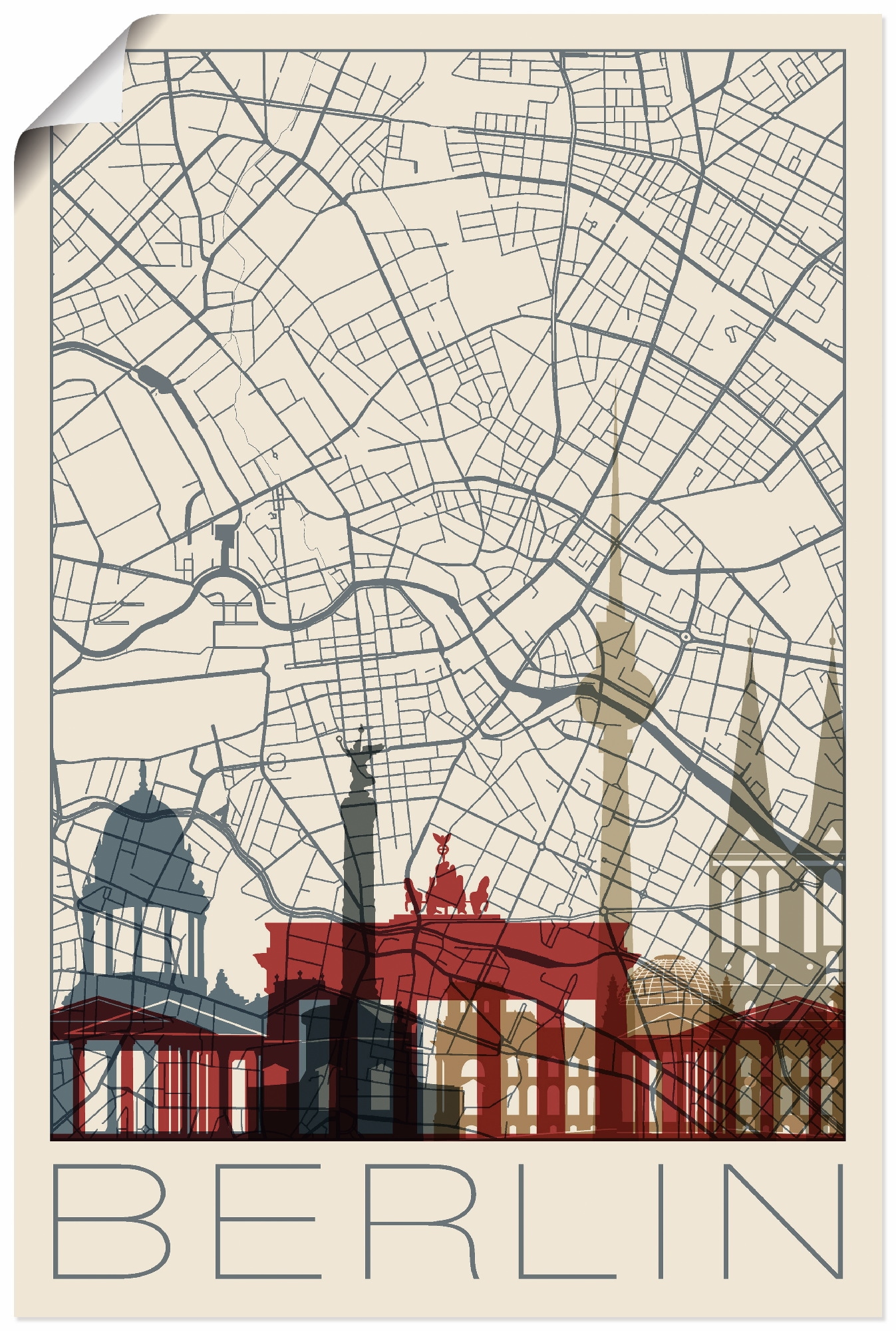 Artland Poster »Retro Karte Berlin«, Deutschland, (1 St.), als Alubild, Leinwandbild, Wandaufkleber oder Poster in versch. Größen