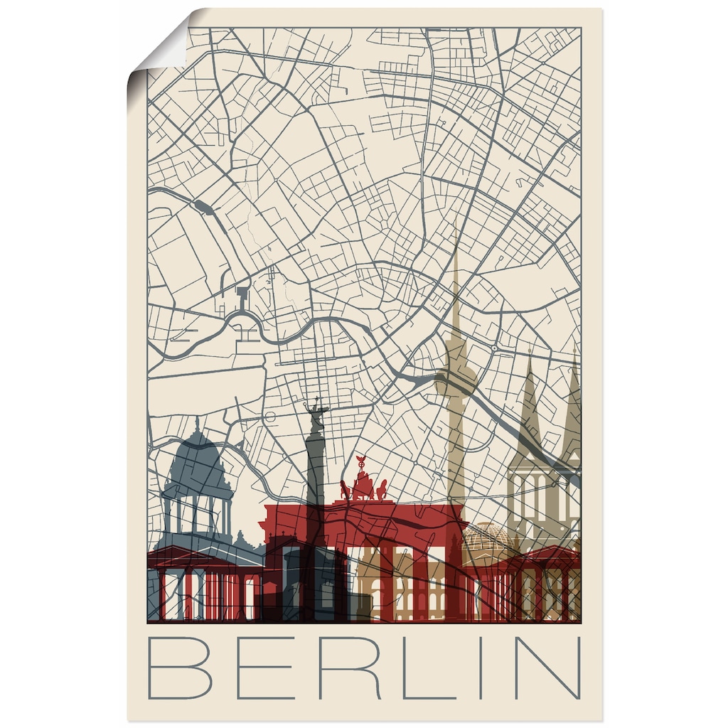 Artland Poster »Retro Karte Berlin«, Deutschland, (1 St.)