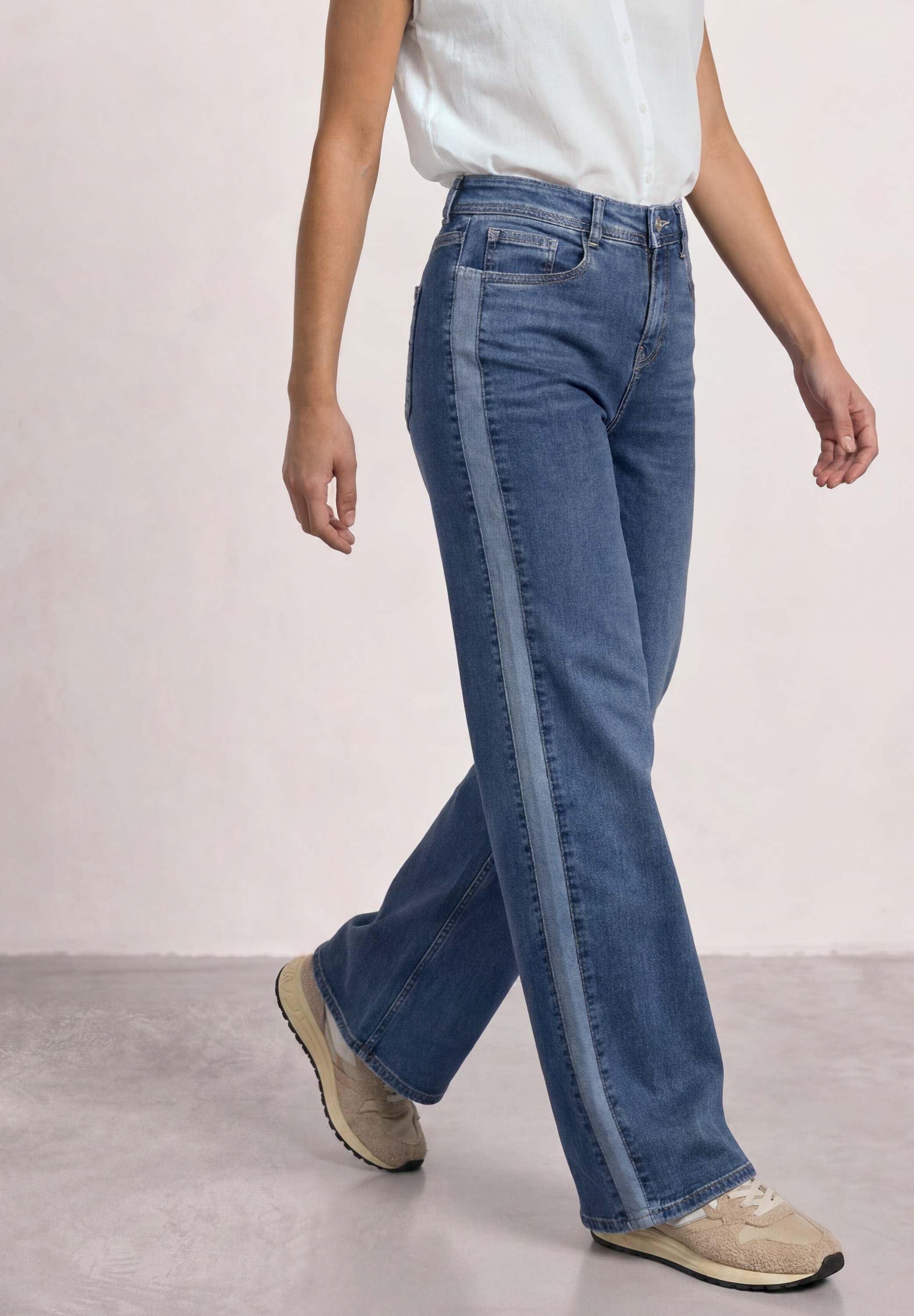 STREET ONE Loose-fit-Jeans mit Gallonstreifen / Wide Leg /  Stretch