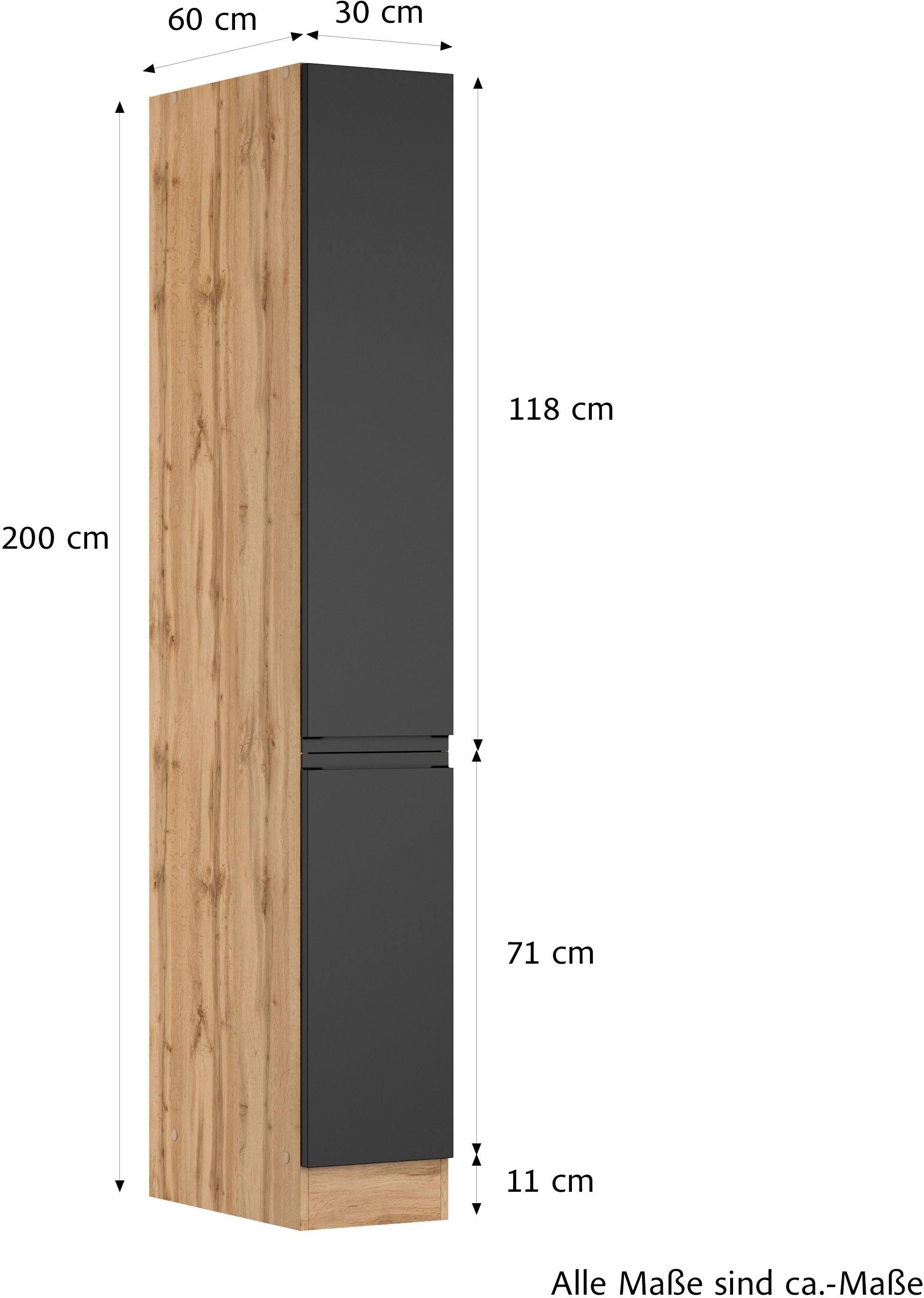 KOCHSTATION Apothekerschrank »KS-Virginia,neu in verbesserter Ausführung« Stauraum, Softclose,  Breite 30 cm, Höhe 200 cm, 2 Auszüge, Soft-Close-Funktion