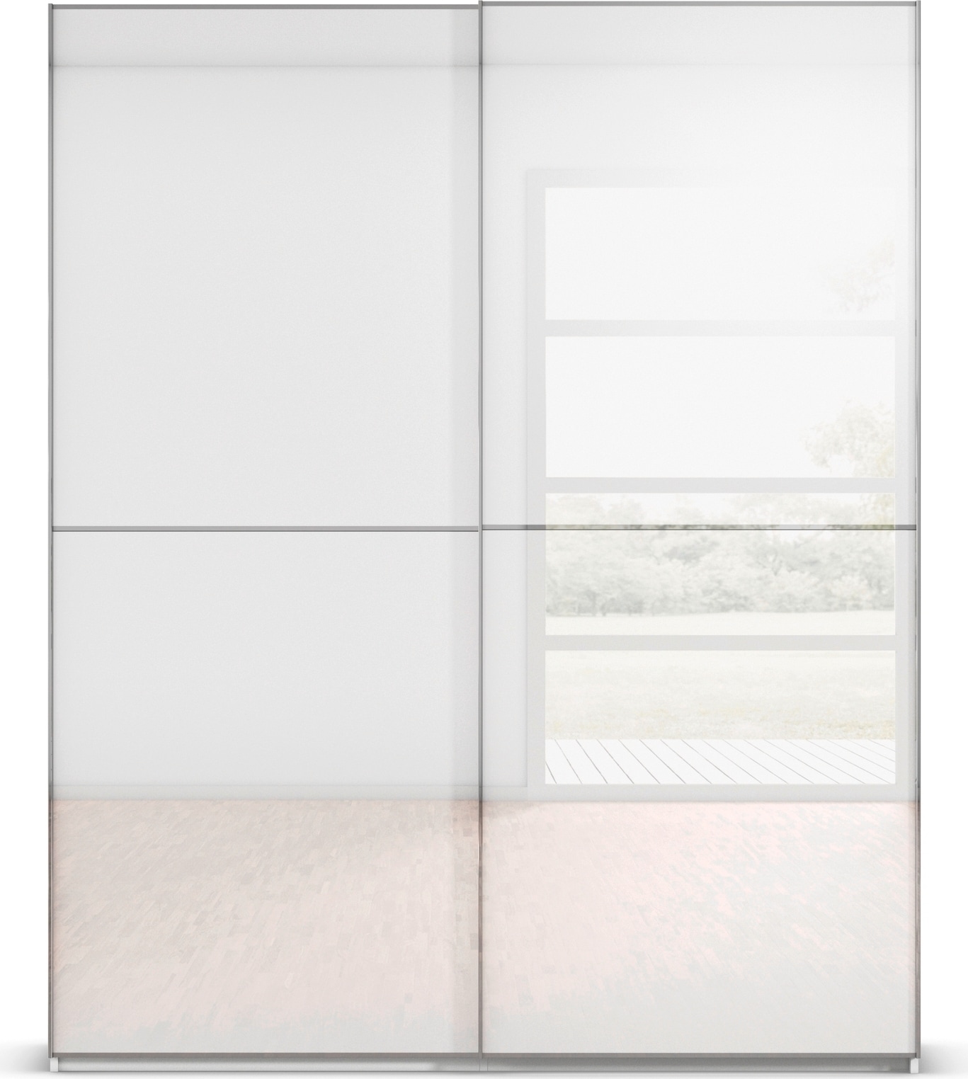 rauch Schwebetürenschrank »Kleiderschrank Schrank Garderobe Schlafzimmerschrank SCALE-DUO« edle zweigeteilte Türen Glas-Front mit 3 Zierleisten MADE IN GERMANY