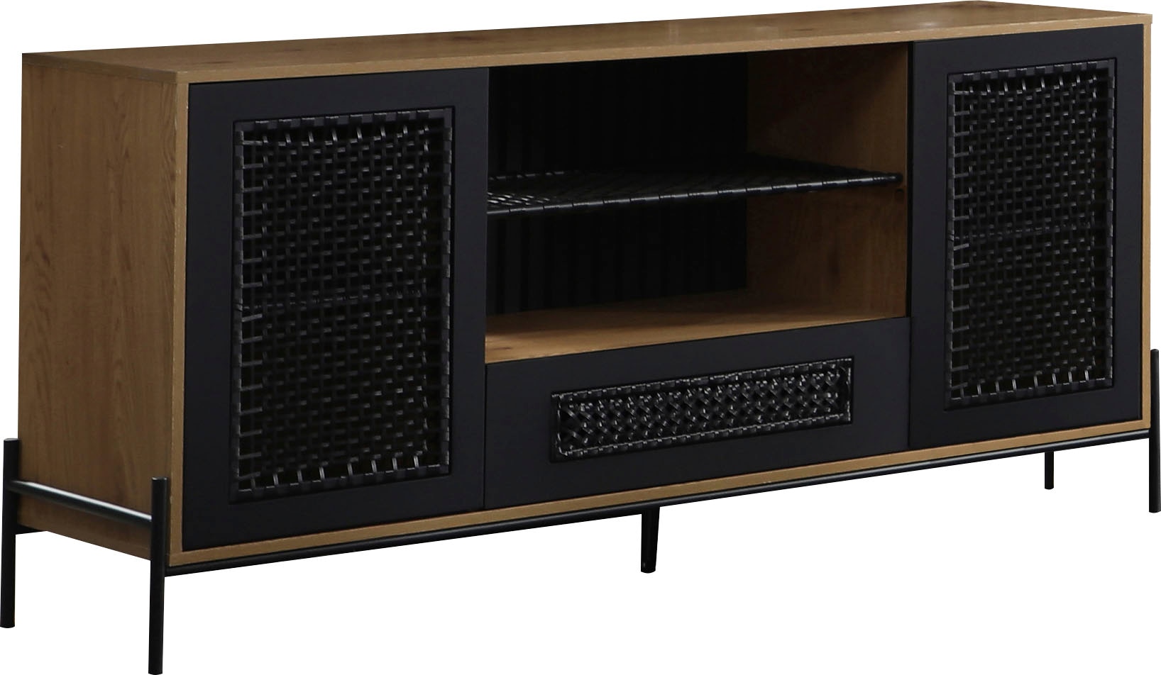 Sideboard, Kommode mit mattschwarzem Einsatz aus Polyrattan