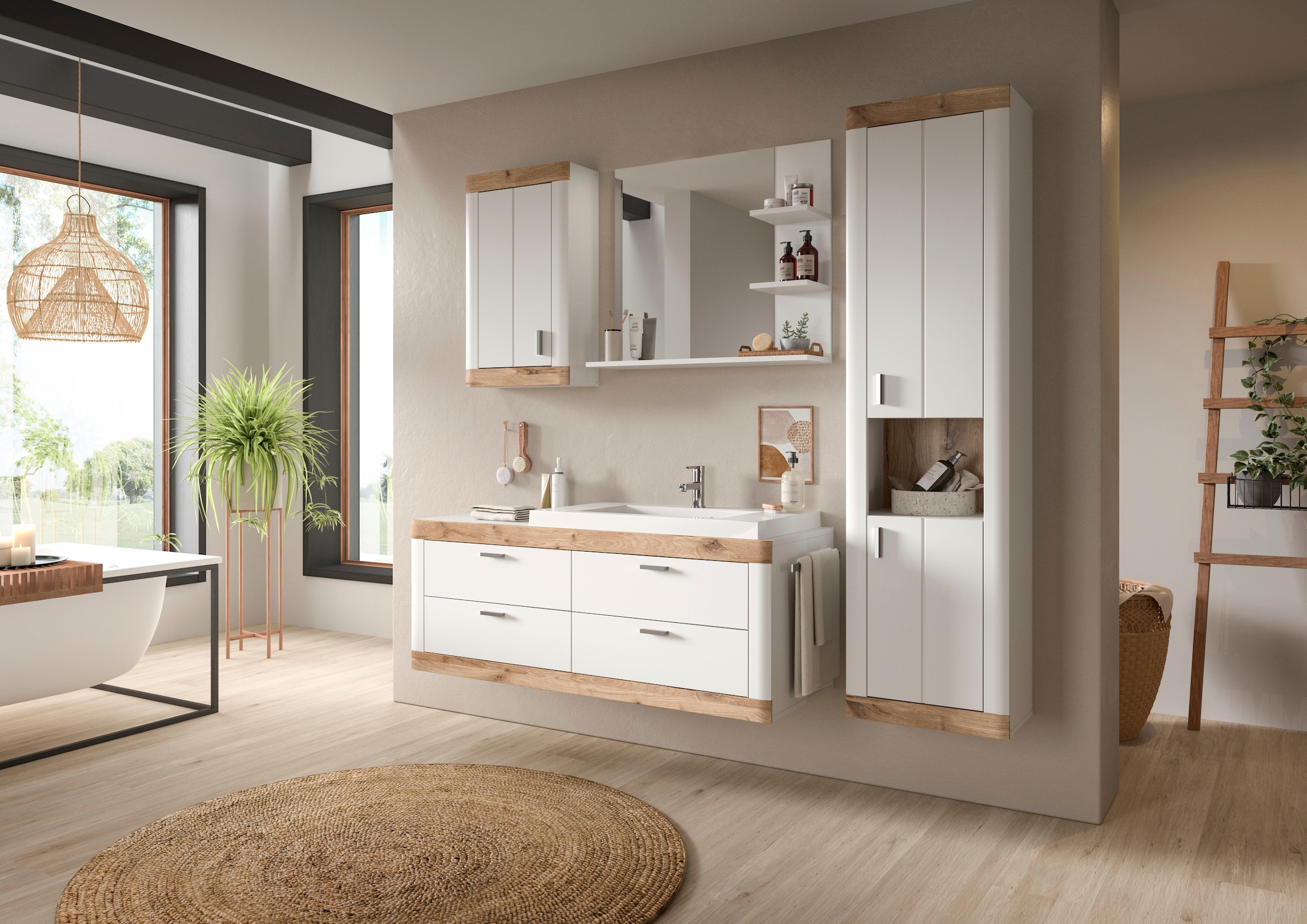 Home affaire Hochschrank »Landsby, Breite 45cm, 2 Türen (Türanschlag wechselbar), 2 Einlegeböden«, (1 St.), Hängeschrank, Wandschrank, Badmöbel, Badschrank, Schrank,Bad