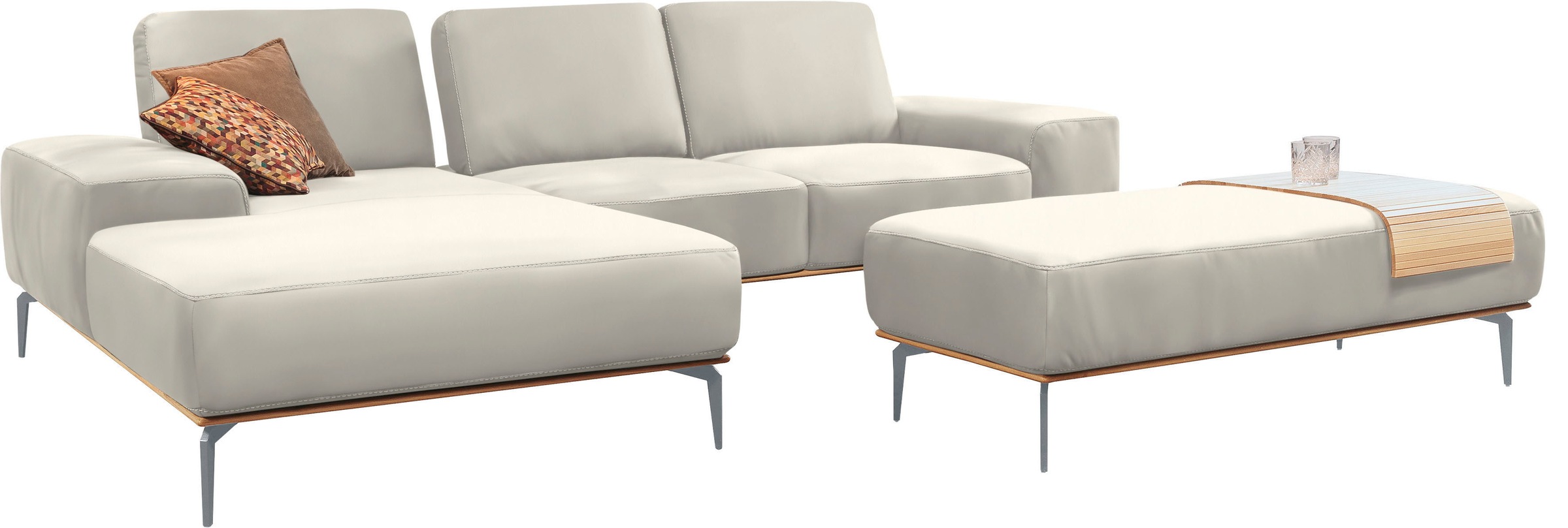 W.SCHILLIG Ecksofa »run, Designsofa mit tollem Sitzkomfort, bequem, L-Form«, mit elegantem Holzsockel, Füße in Silber matt, Breite 279 cm