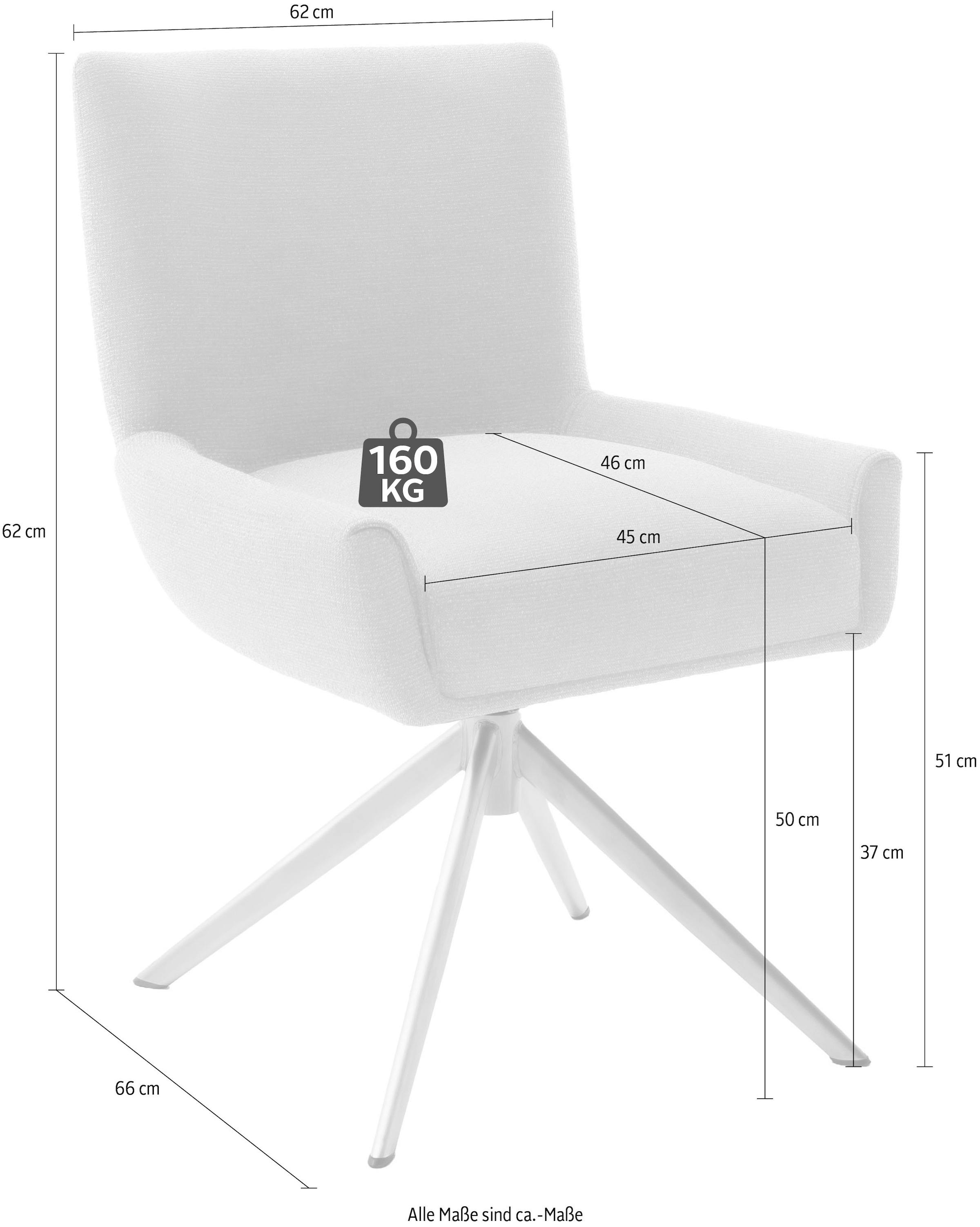 MCA furniture 4-Fußstuhl »WILSON Esszimmerstuhl, Armlehnstuhl, Polsterstuhl, modern«, (Set), 2 St., Flachgewebe, Stuhl, Armlehnenstuhl, drehbar, Taschenfederkern, belastbar 160 kg,XXL