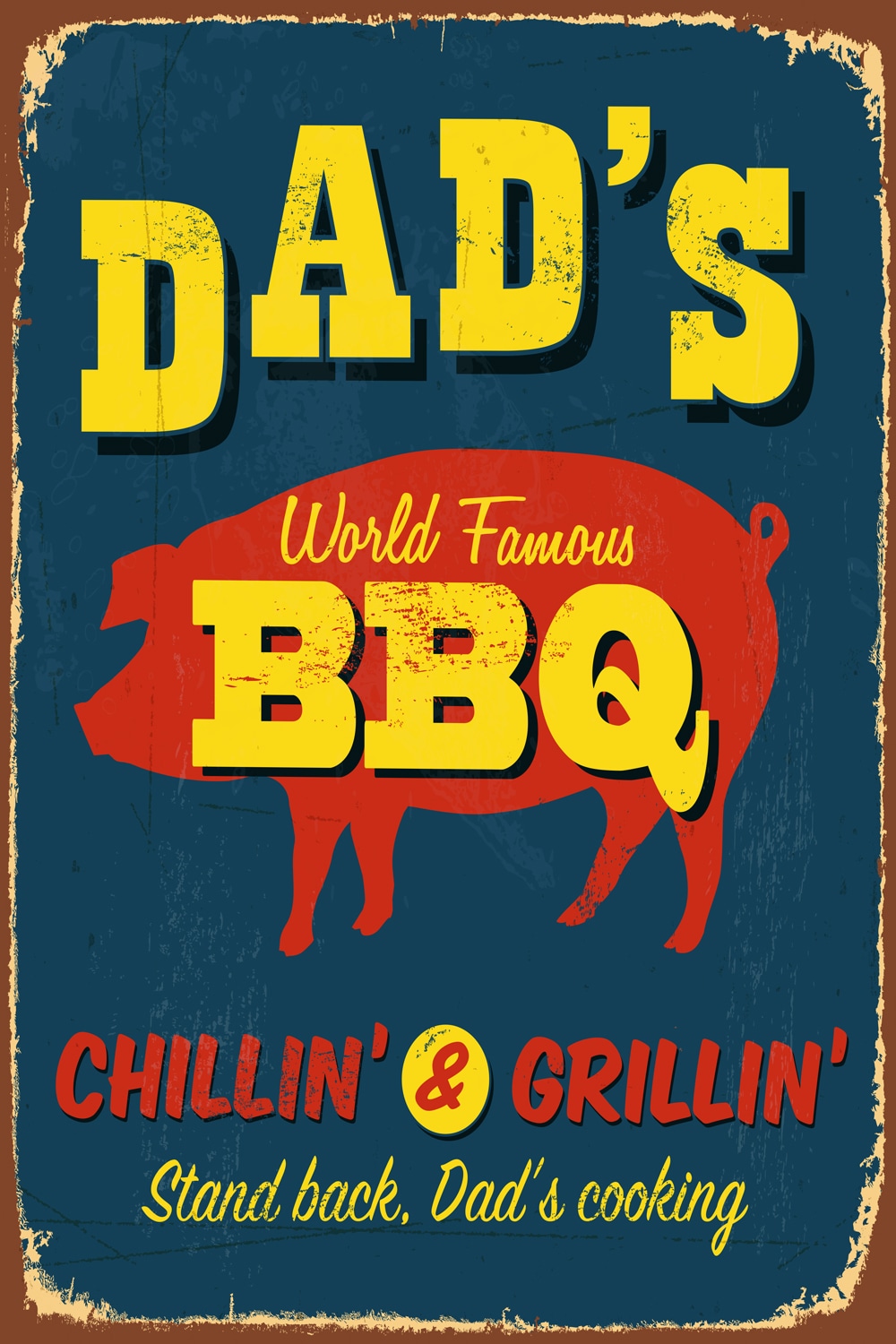 Metallbild »DAD'S BBQ«, Schwein, Blechschild, Stahlschild, Grill, Vatertag