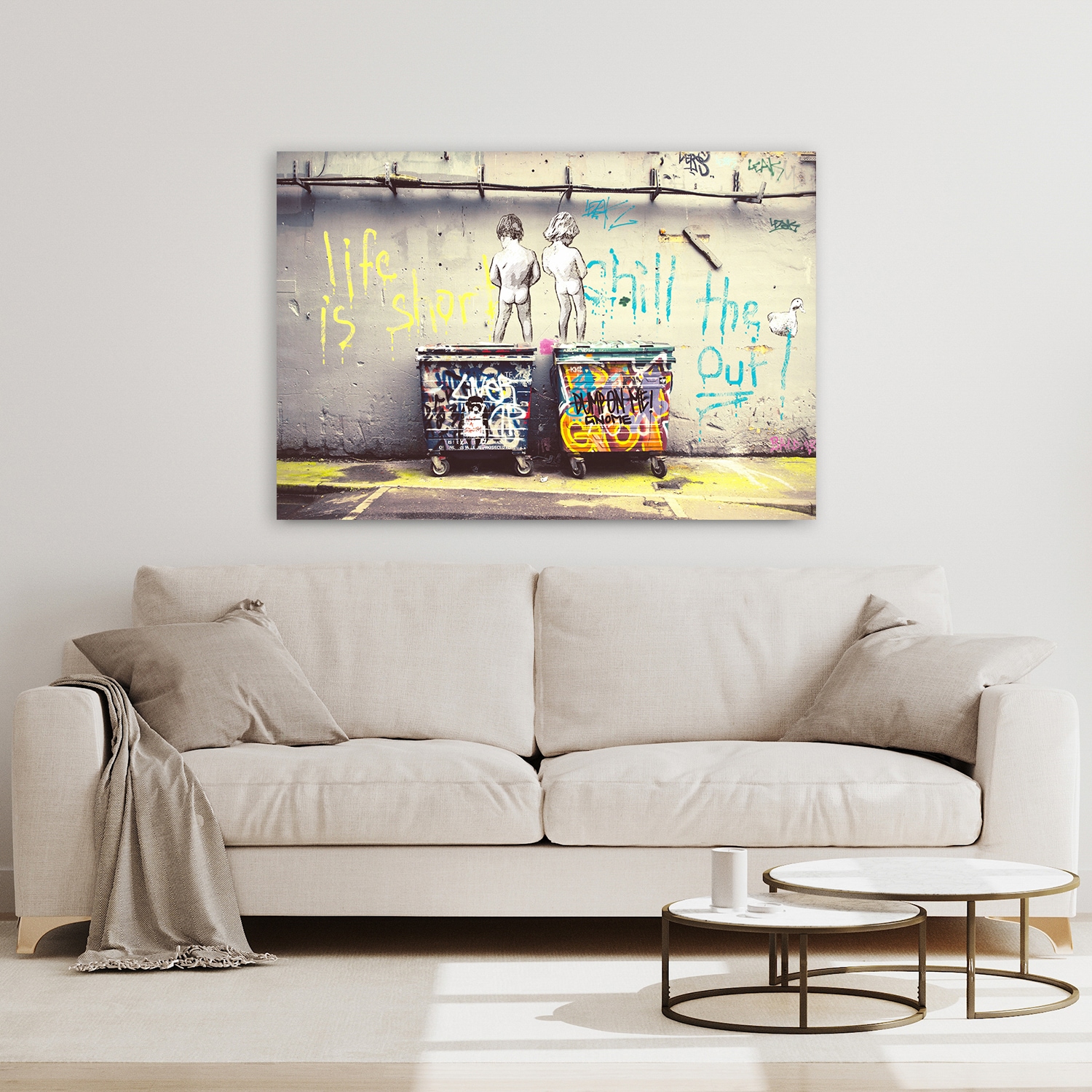 Affengeilebilder Leinwandbild »Life is Short by Banksy auf Keilrahmen gespannt« 1 Stk. tlg. Kunstdruck Wandbild Bild in verschiedenen Formaten