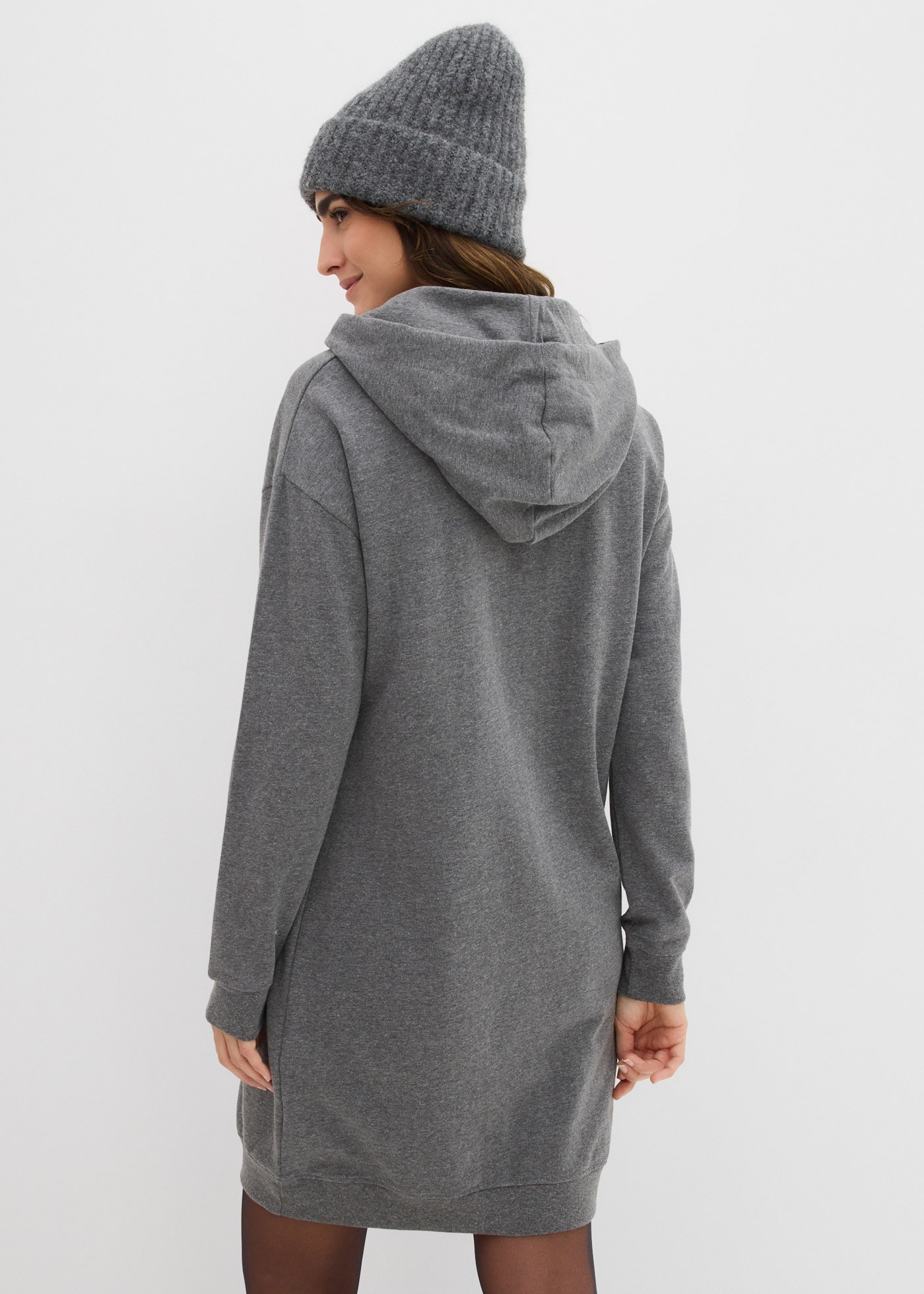bonprix Sweatkleid »Sweatkleid mit Baumwolle« Kängurutasche mit Kapuze, aus Baumwolle und Viskose, lockere Passform