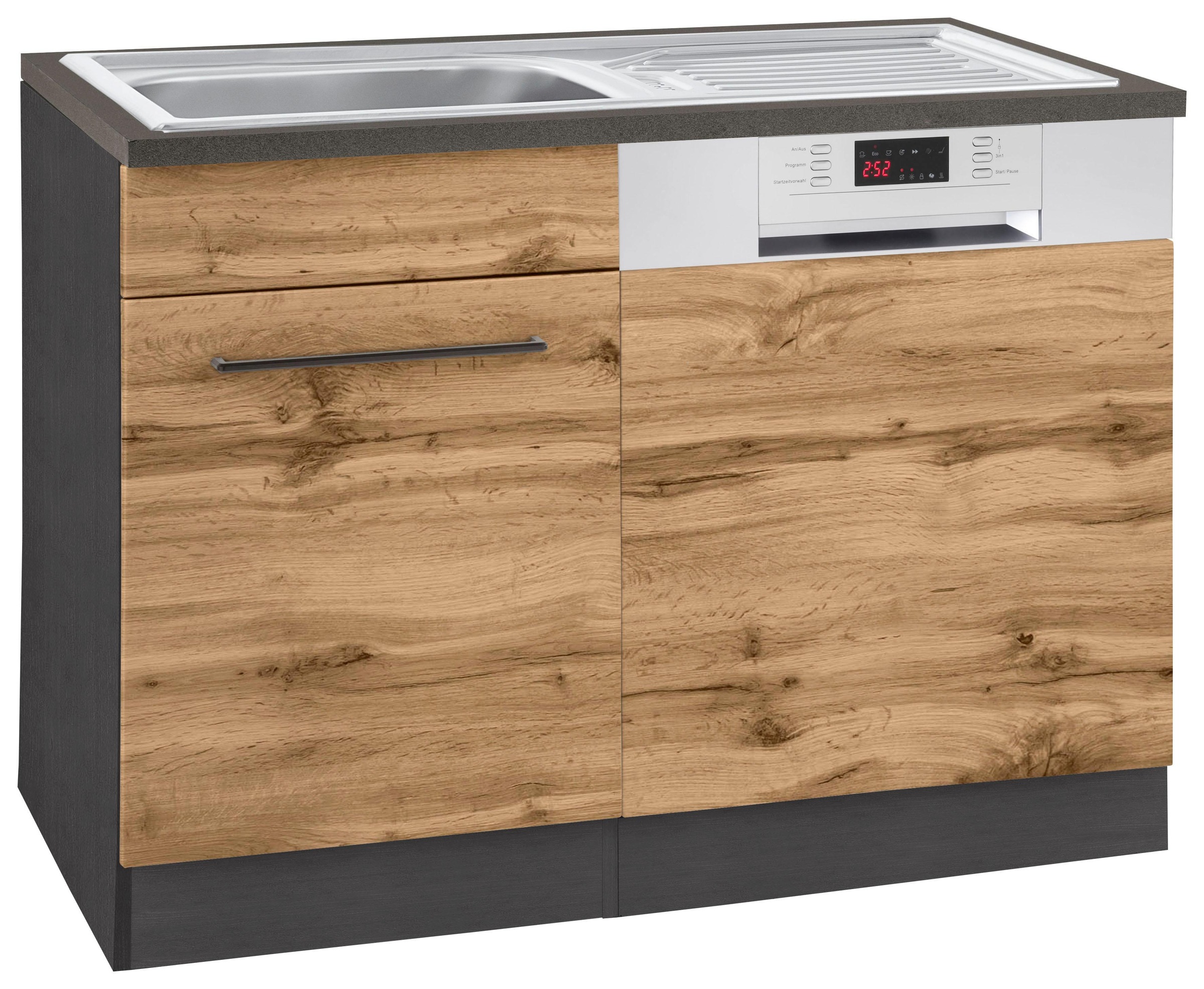HELD MÖBEL Spülenschrank »Tulsa«, 110 cm breit, inkl. Tür/Sockel für Einbaugeschirrspüler, schwarzer Metallgriff, hochwertige MDF Front, inkl. Einbauspüle aus Edelstahl