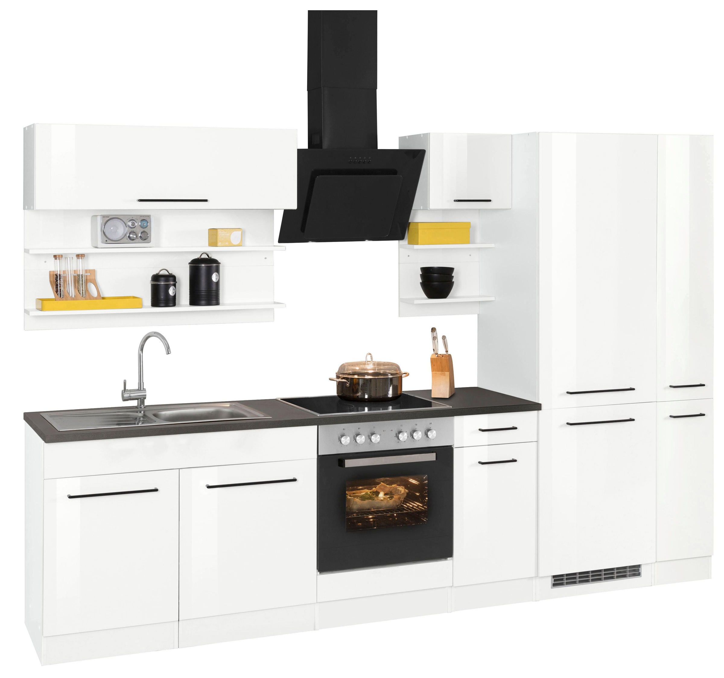 KOCHSTATION Küchenzeile »KS-Tulsa«, ohne E-Geräte, Breite 300 cm, schwarze Metallgriffe, MDF Fronten