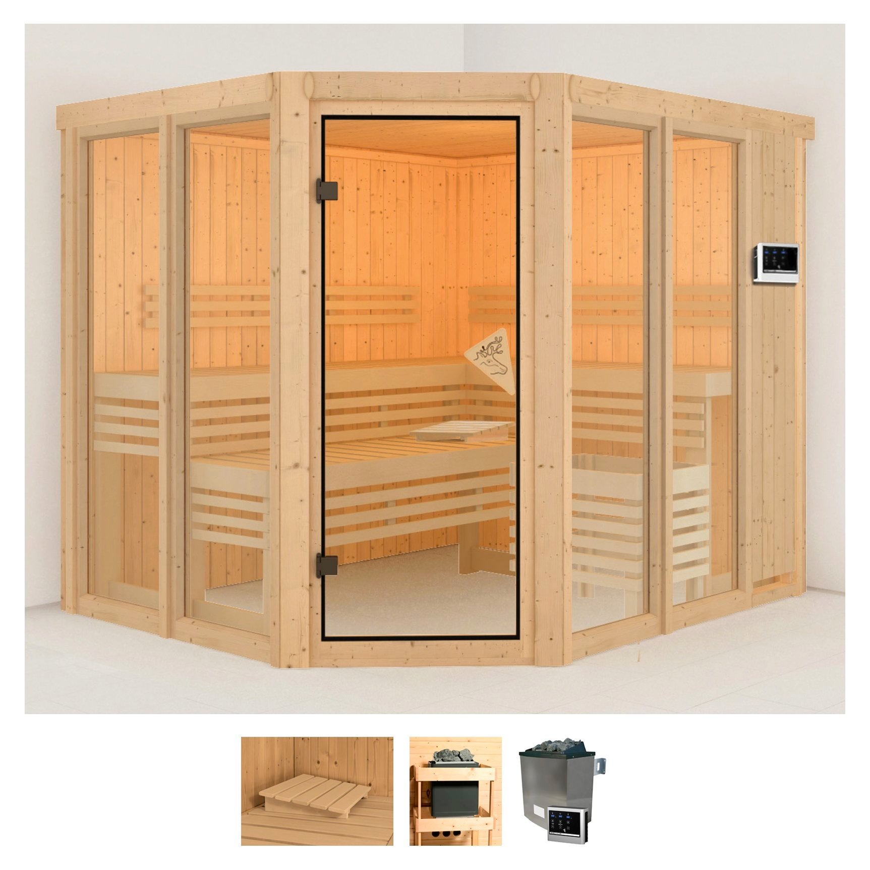 Karibu Sauna »Anike 3«, (Set), 9-kW-Ofen mit externer Steuerung