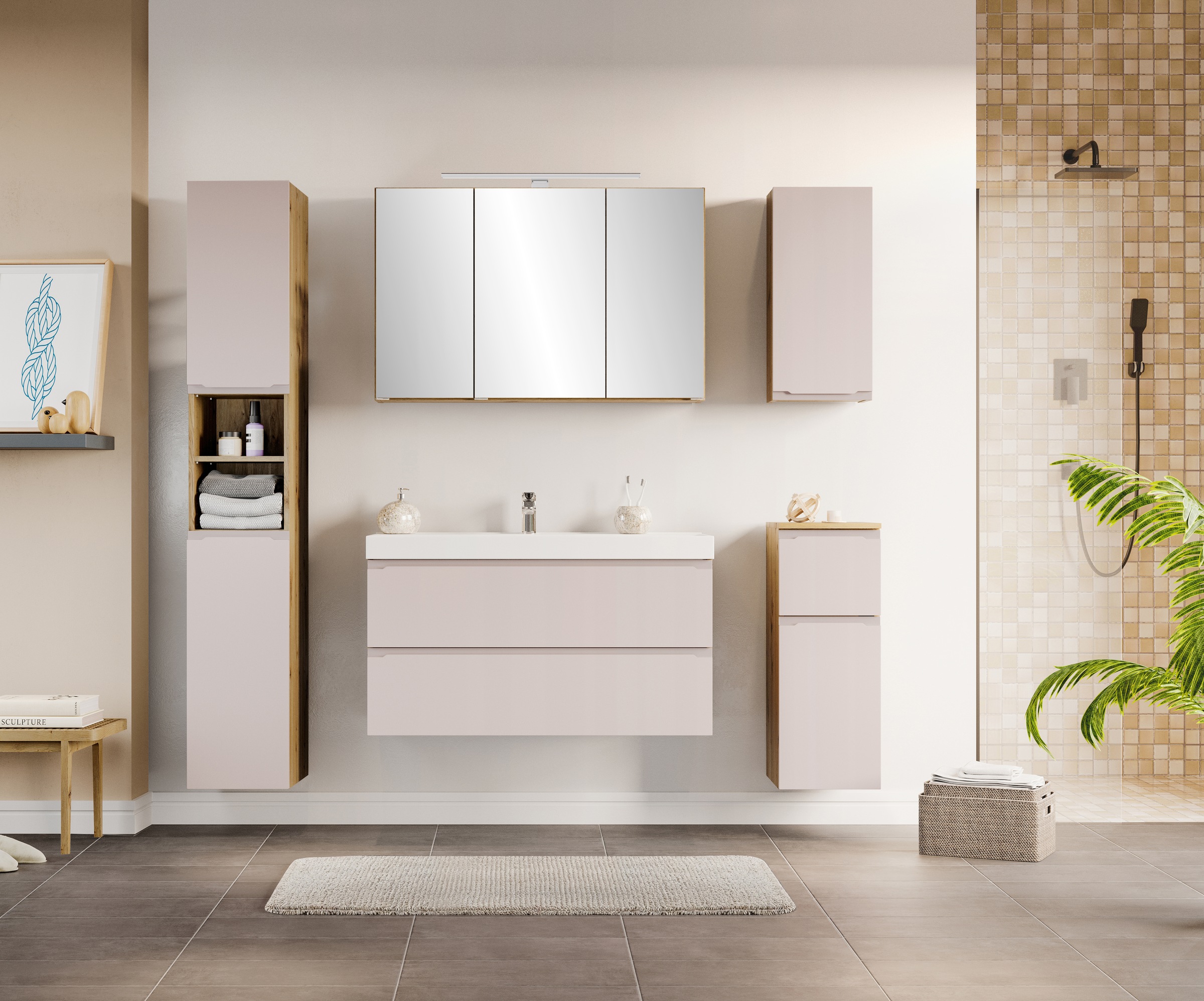 welltime Hängeschrank »CABO, gedämpfte Scharniere« Kaschmir, griffloses Design, reversibel