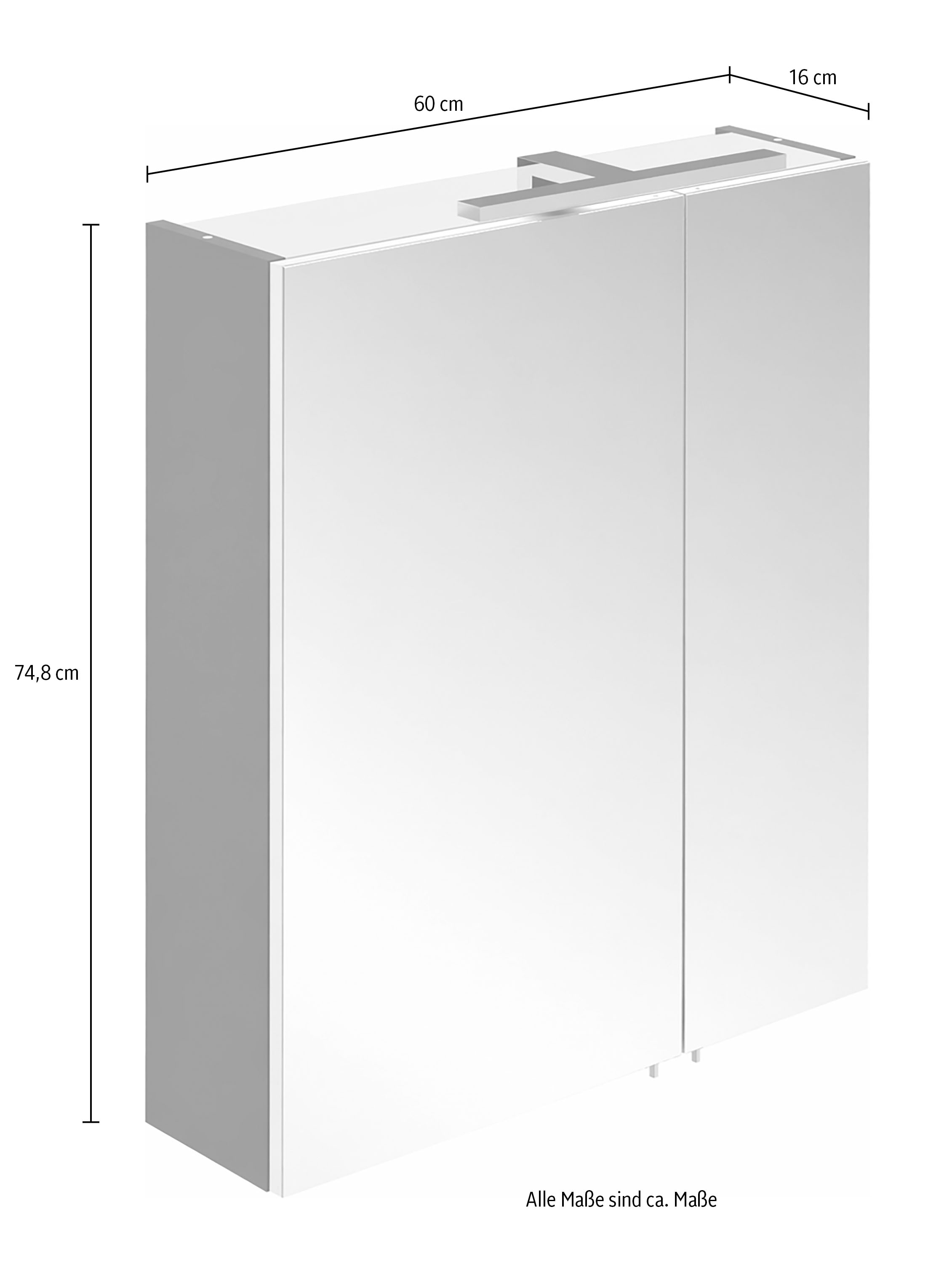 Schildmeyer Spiegelschrank »ADANA, inkl. Beleuchtung, Breite 60 cm, 3 Türen, MADE IN GERMANY« 1 Stk. tlg. Schalter-/Steckdosenkombination hinter der Tür, MADE IN GERMANY