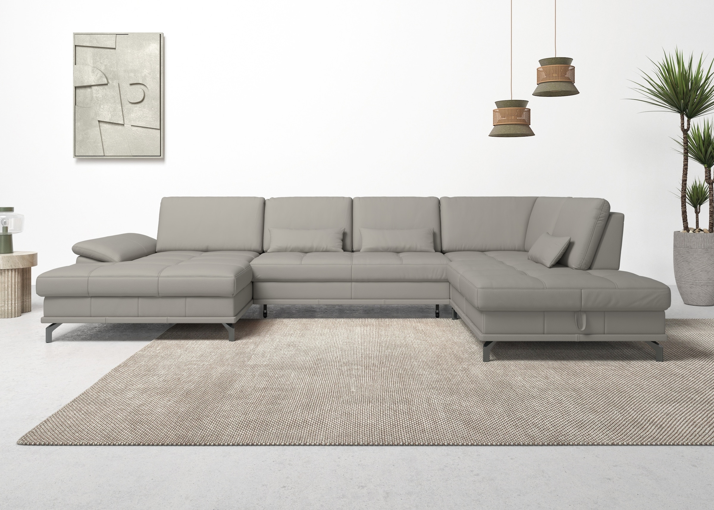 Places of Style Wohnlandschaft »Costello U-Form, mit Sitztiefenverstellung, Armteilverstellung und«, 3 Nierenkissen, optional Bettfunktion und Bettkasten