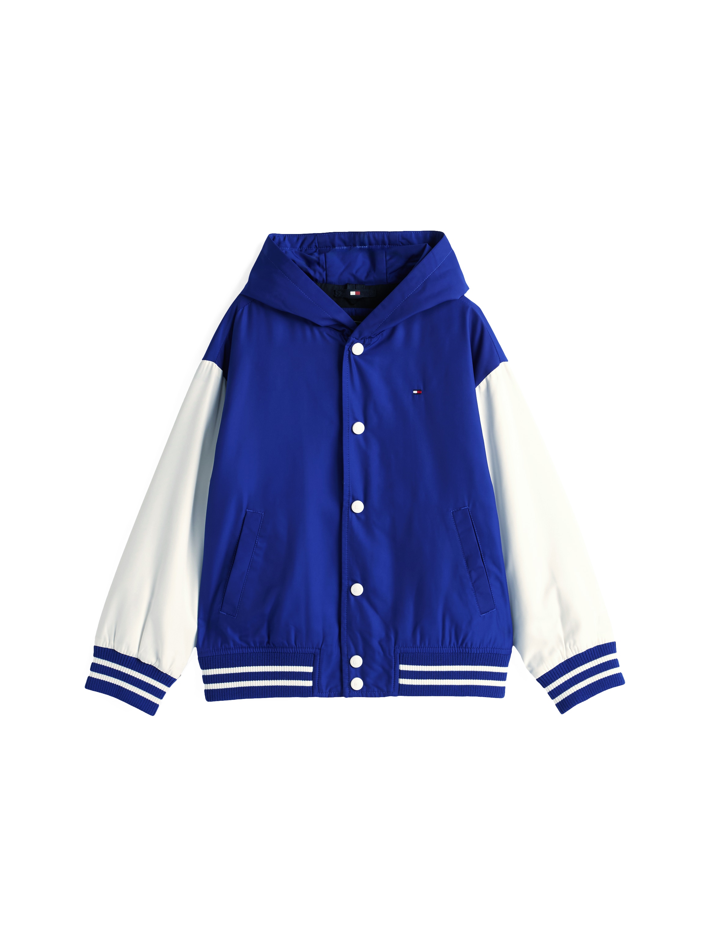 Tommy Hilfiger Bomberjacke »HOODED GRAPHIC BOMBER«, mit Kapuze, mit großem Logo, Kontrast-Streifen