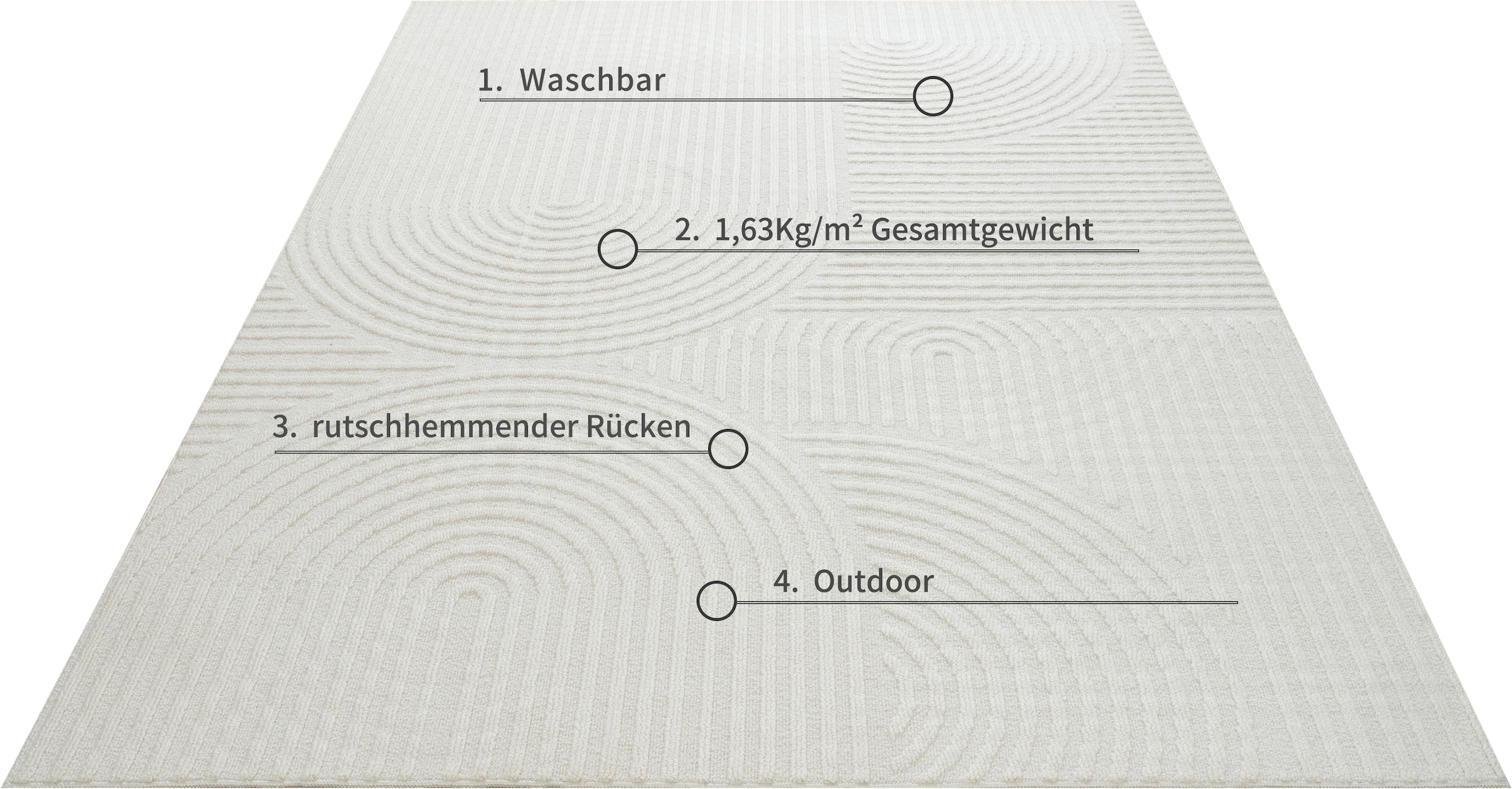 OTTO home Teppich »Jola, In- und Outdoor geeignet, Hoch-Tief-Design, Scandi« rechteckig 9 mm Höhe Hoch-Tief-Struktur, Zen, Wetterfest & UV-beständig, Balkon, Camping