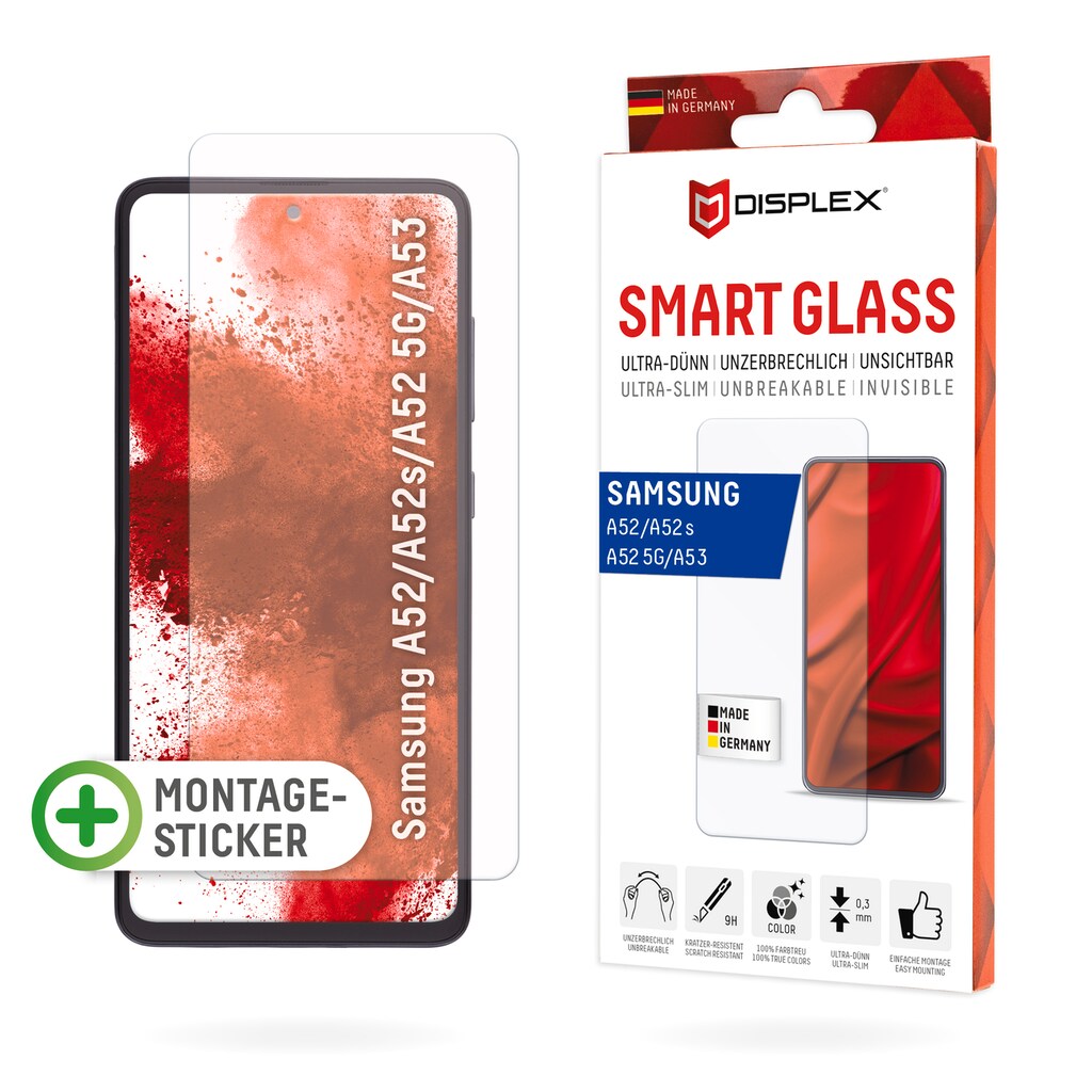 Displex Displayschutzglas »Smart Glass - Samsung A52/A52(s) 5G/A53 5G«, Displayschutzfolie Displayschutz kratzer-resistent 9H unzerbrechlich