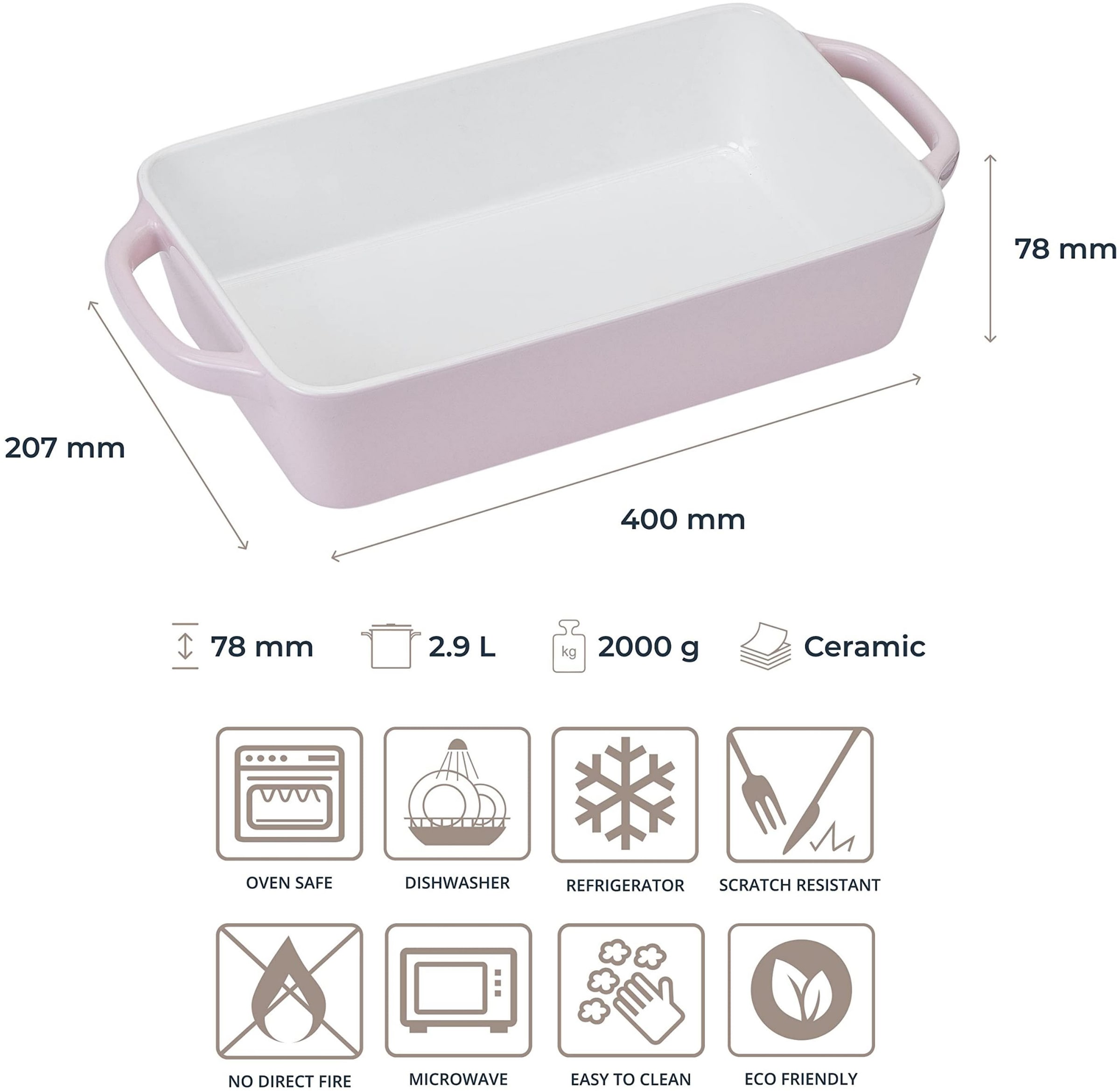 RESTO Kitchenware Auflaufform »Fornax Backform Groß Hoher Rand Lasagneform Antihaftbeschichtet« Keramik 1 Stk. tlg. Rechteckig aus Keramik, rosa, in 2 Größen, für Brot, Lasagne, Brownie