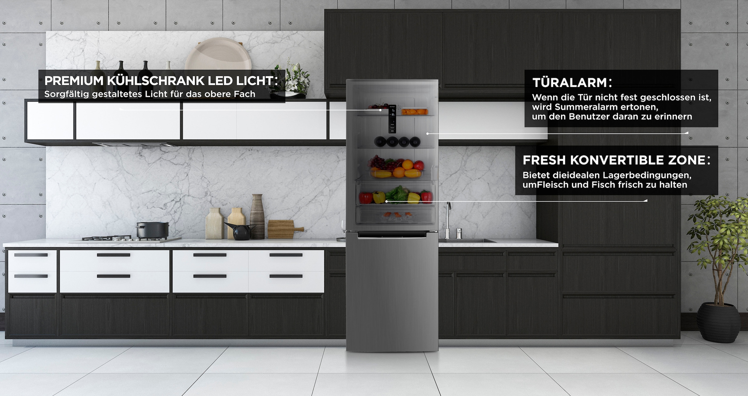 Hanseatic Kühl-/Gefrierkombination »HKGK18560BNFI« 185 cm hoch 60 cm breit