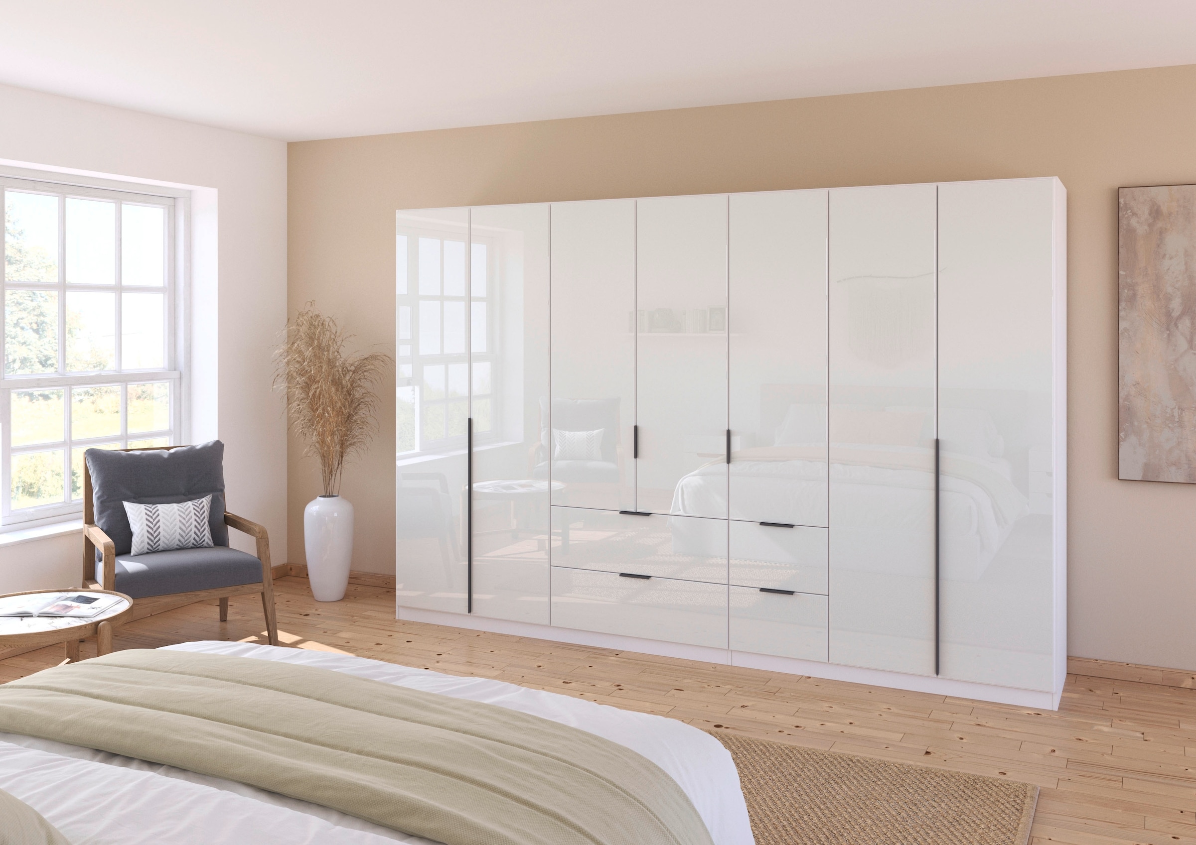 rauch Drehtürenschrank »Kleiderschrank Kleiderschränke Schrank Garderobe AGORDO mit Glasfront«, (in zwei Griff-Farben mit Glasfront), mit Außenschubkästen, in 6 Breiten und 2 Höhen MADE IN GERMANY