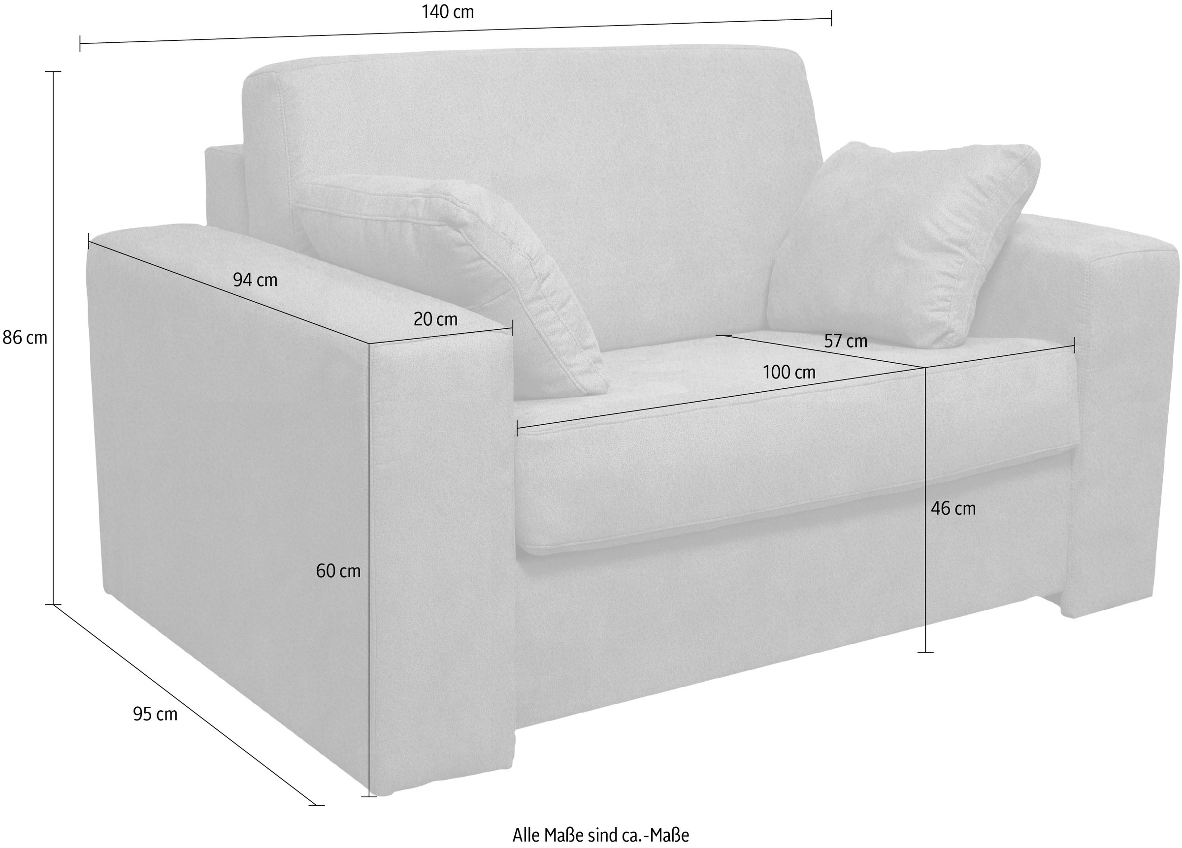 Home affaire Sessel »Roma Matratzenhöhe 140cm«, Dauerschlaffunktion, mit Unterfederung, Liegemaße ca 83x198 cm
