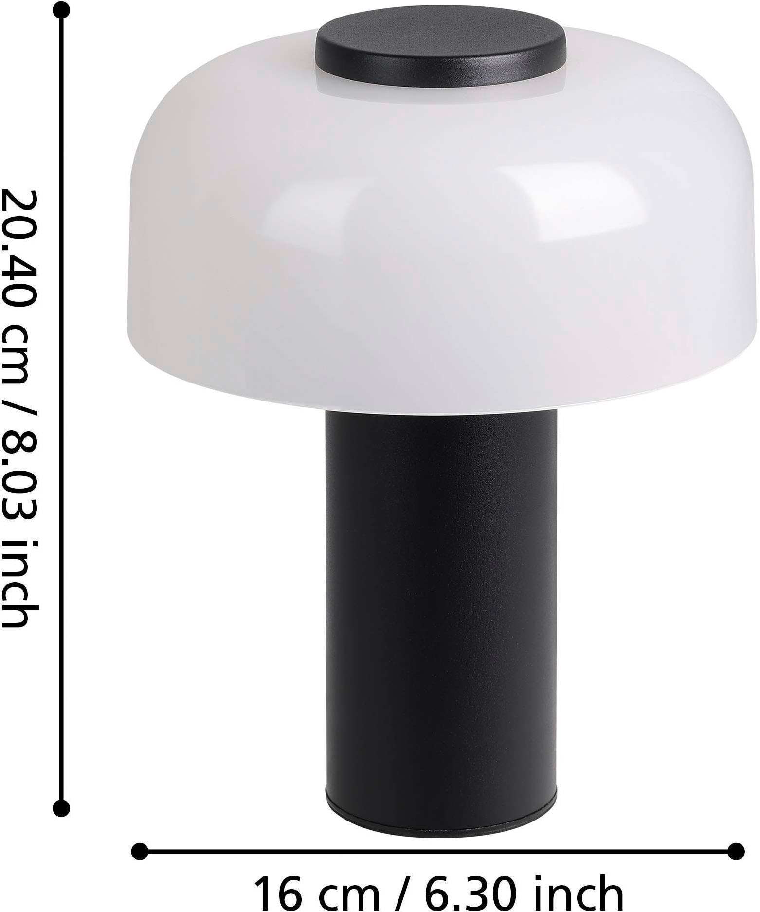 EGLO Tischleuchte »Ponente Tischlampe, Nachtischlampe aus Metall und Glas, Lampe, IP44« LED-Modul 1 Stk. Kaltweiß | Neutralweiß | Warmweiß Tischleuchte - H20 x Ø16 cm - schwarz - 2,25W inkl.