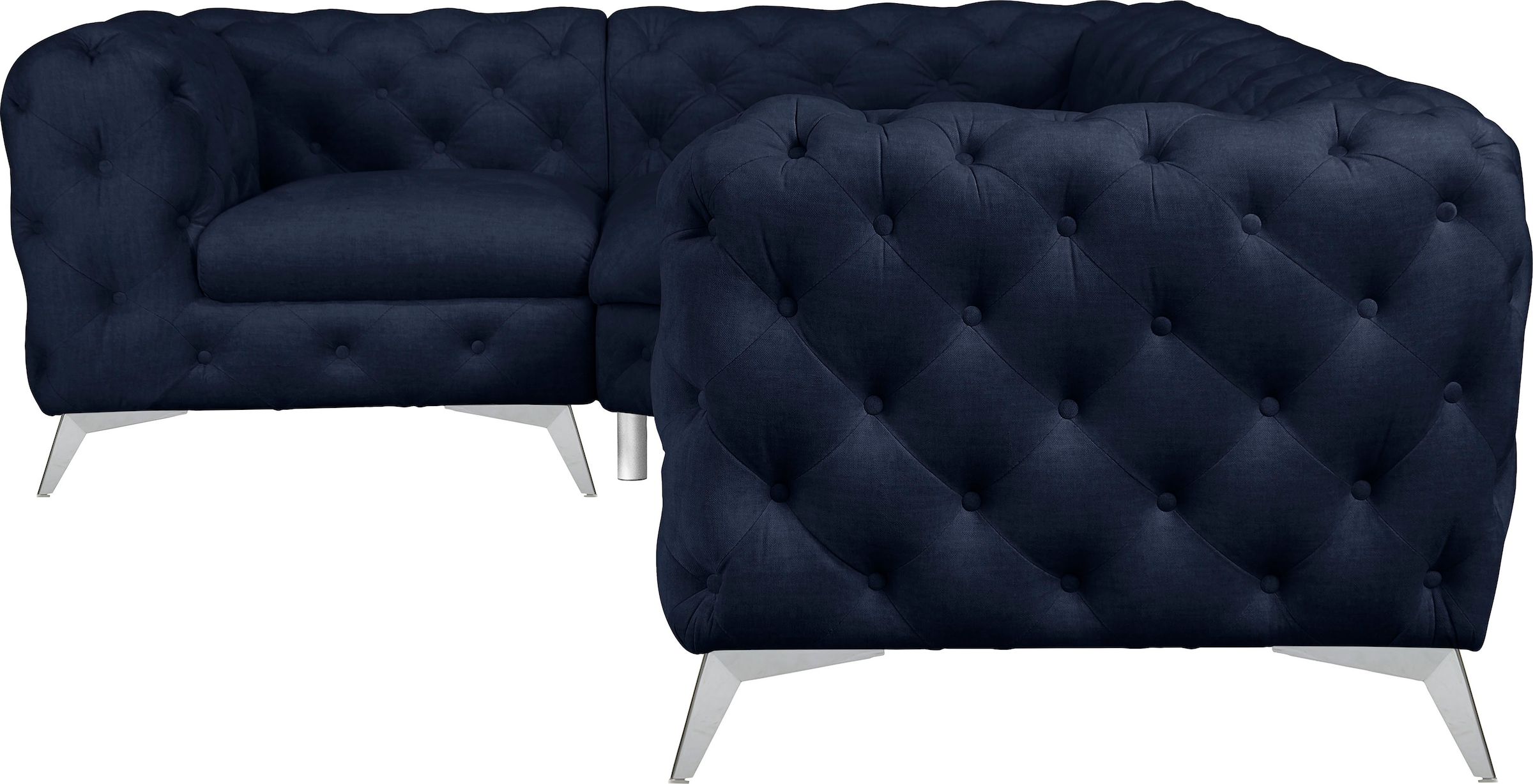 Leonique Chesterfield-Sofa »Ecksofa GLYNIS L-Form mit Wellenunterfederung, Maße B/T/H 264/204/75cm«, aufwändige Knopfheftung, moderne Chesterfield Optik, Fußfarbe wählbar