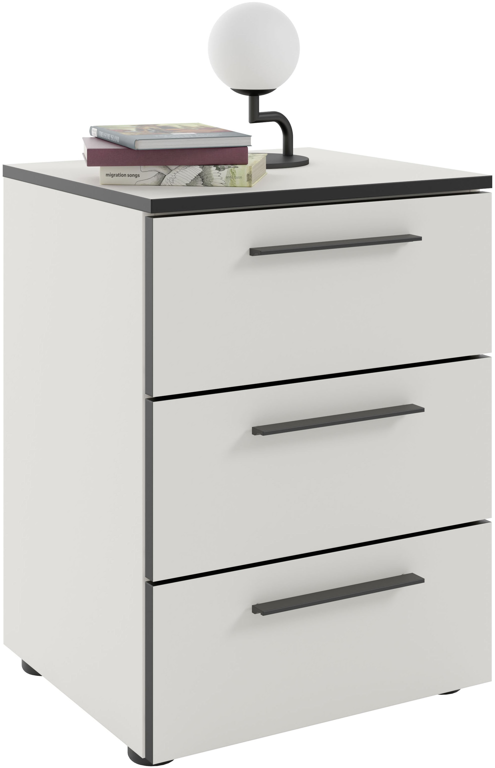 Manjana Möbel Nachtkommode »mit Schwarz matten Metallgriffen« mit Soft-Close-Funktion, mit Vollauszug, melaminbeschichtet