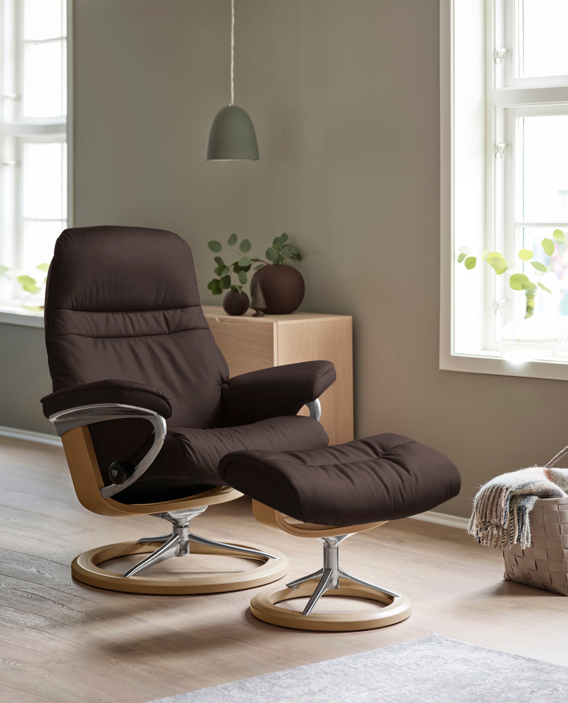 Stressless® Relaxsessel »Sunrise«, (Set, Relaxsessel mit Hocker), mit Signature Base, Größe L, Gestell Eiche