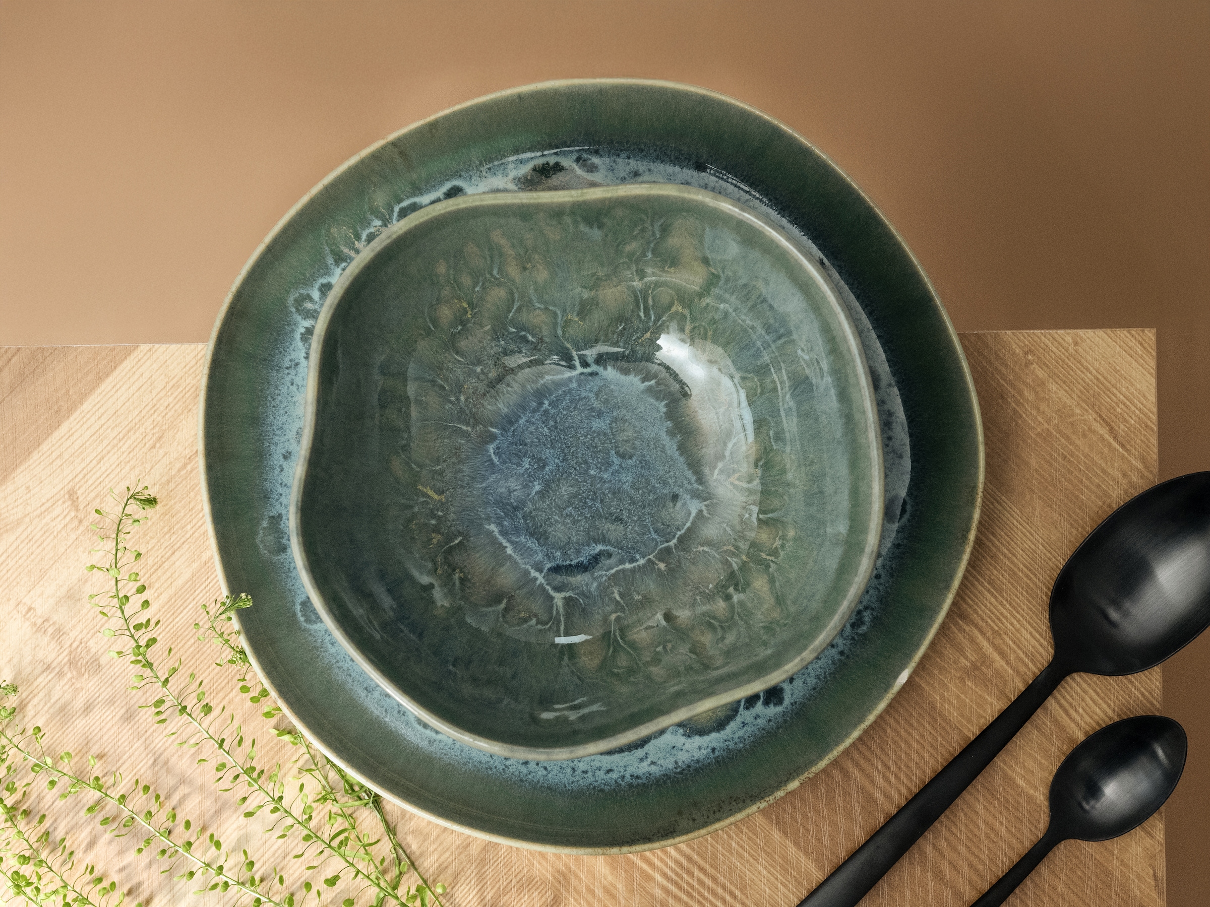 CreaTable Schüssel »Yuki« 2 Stk. aus Steinzeug Reaktiv-Digitaldruck, jedes Stück ein  Unikat, Ø 24 cm