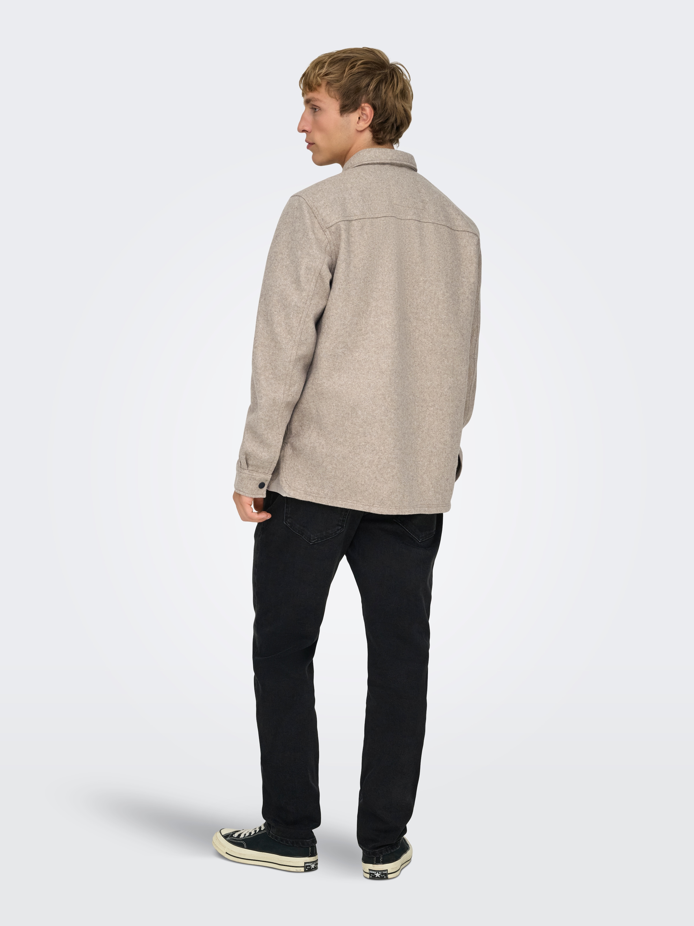 ONLY & SONS Langarmhemd »ONSASH OVR WOOLEN LOOK PKT LS SHIRT NOOS« Kunstfaser, regular fit