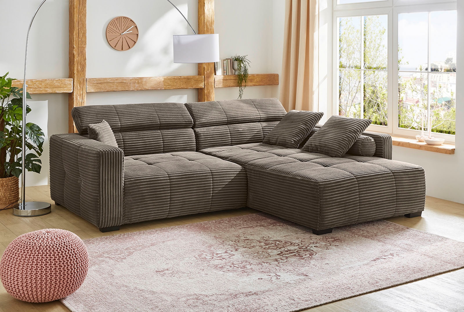 Jockenhöfer Gruppe Ecksofa »Severino L-Form im Big-Sofa-Style«, mit Kopfteilverstellung, rechts/links montierbar, Wellenfederung