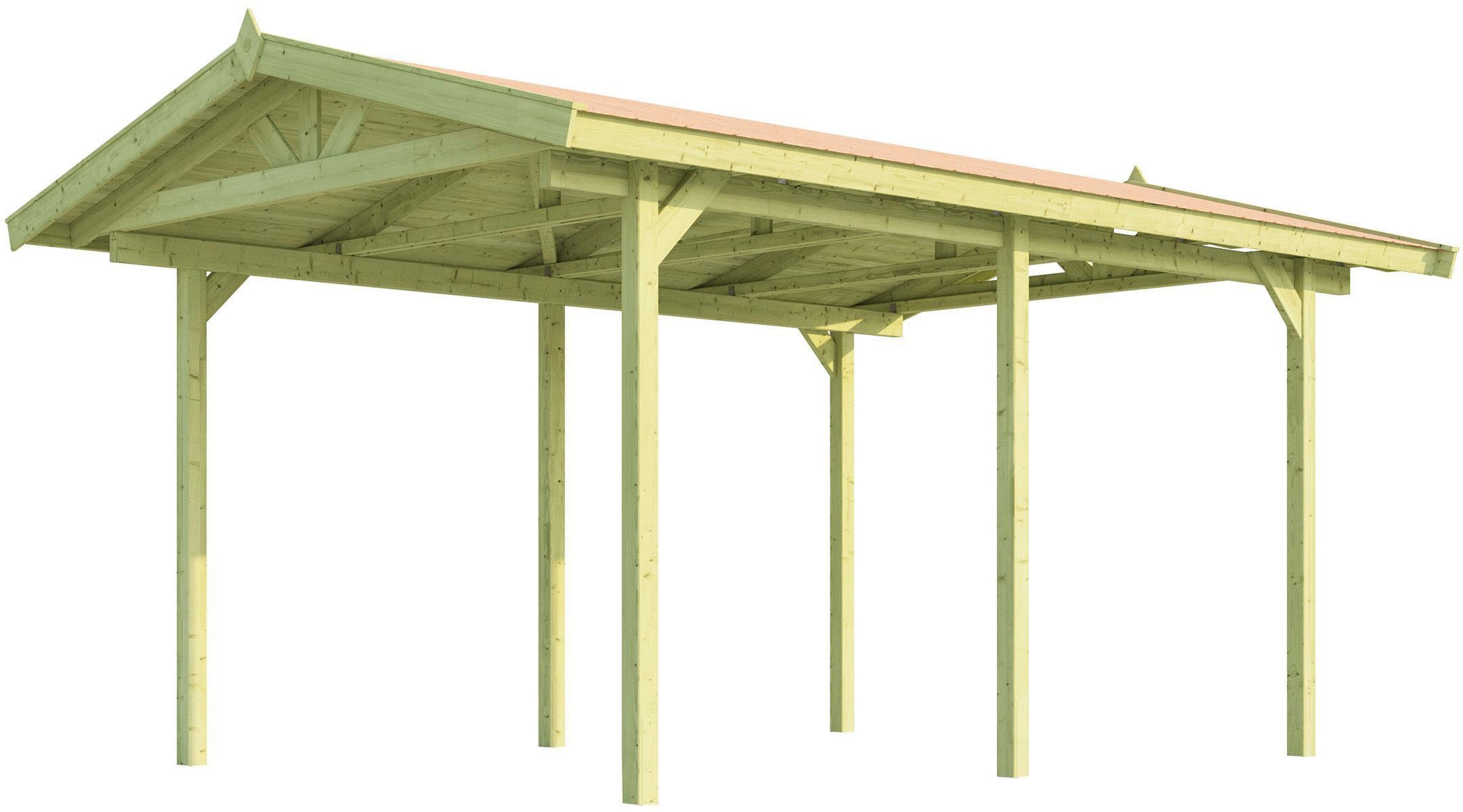 Weka Einzelcarport »"611" mit 18-mm-Satteldach aus Massivholz« Massivholz 270 cm kdi aus naturbelassenem Kiefernholz in braun, Größe B/H/T: 358 cm...