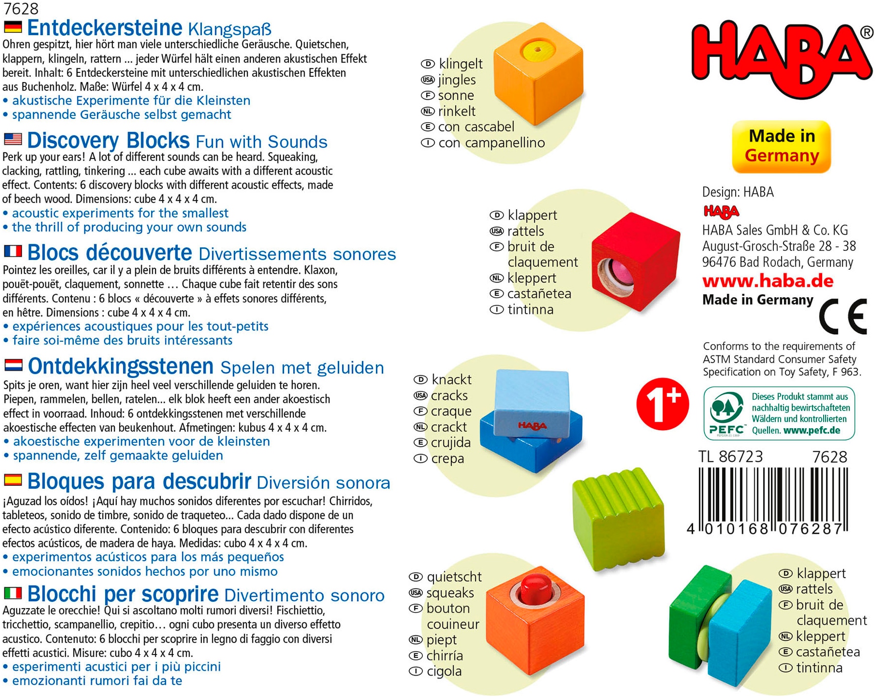 Haba Spielbausteine »Entdeckersteine, Klangspaß«, (6 St.), mit Soundeffekt, Made in Germany