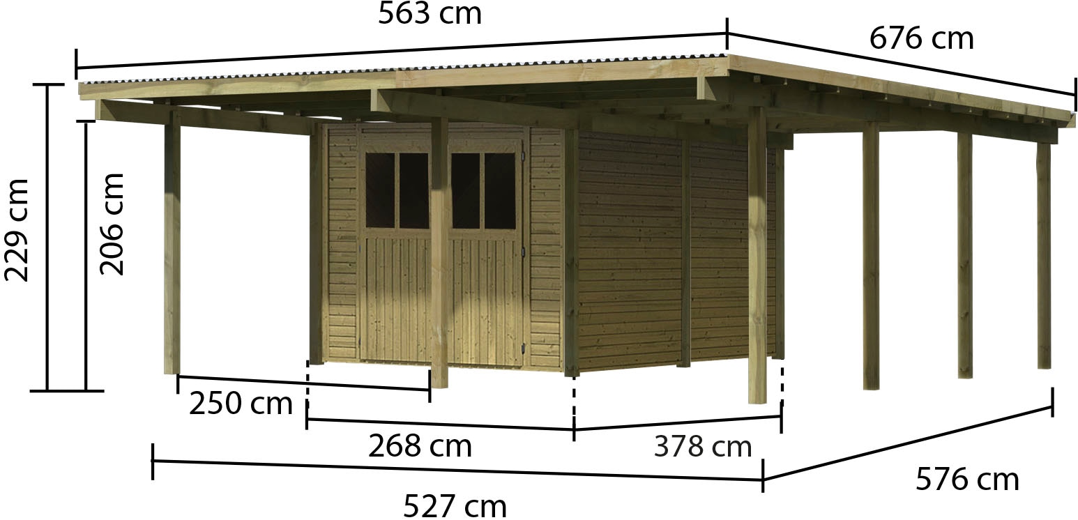 Karibu Doppelcarport »»ECO 2 SET« Variante A, AKTION 2 kdi« Massivholz 509 cm KDI mit integriertem Abstellraum mittel