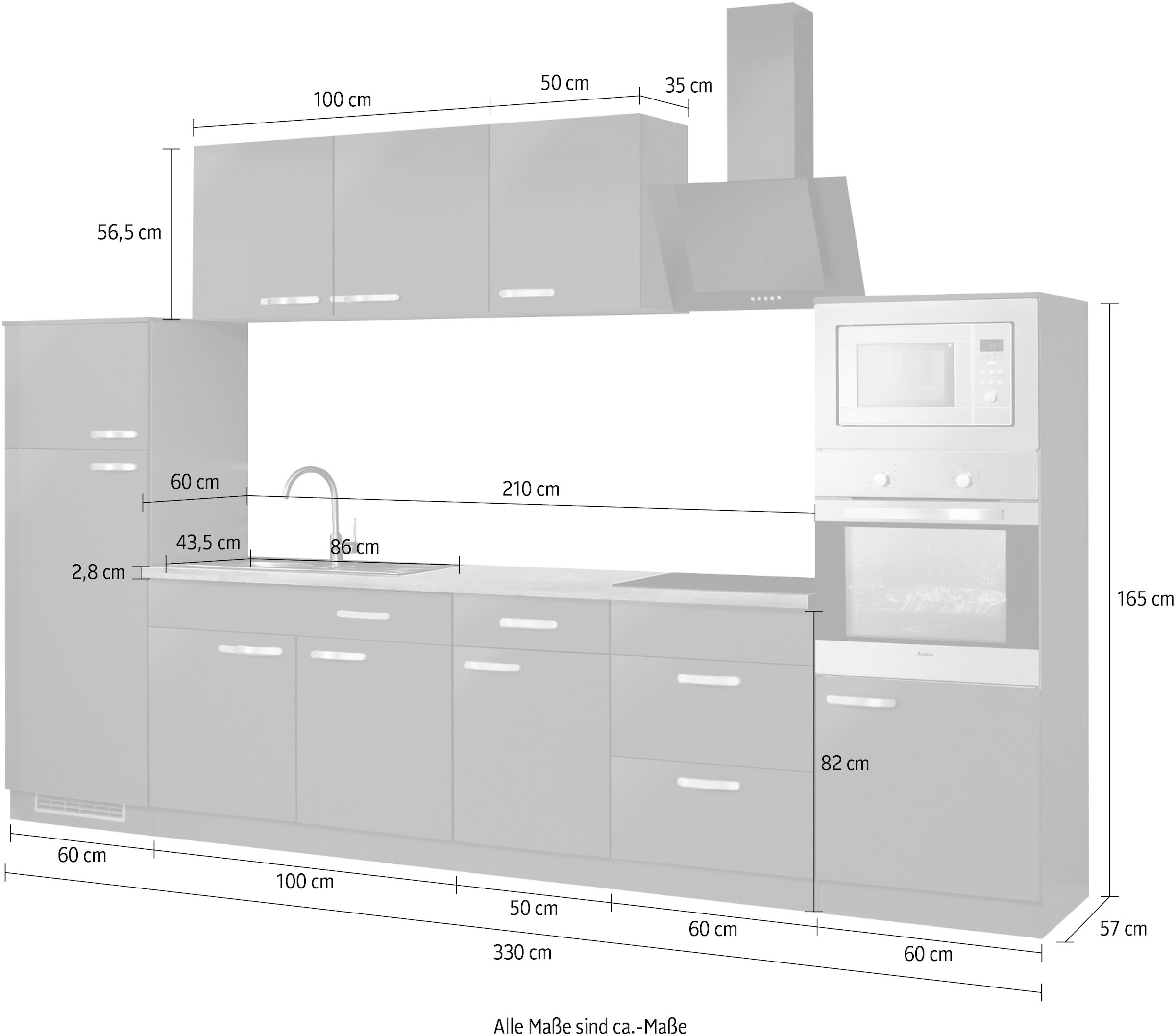 wiho Küchen Küchenzeile »Kansas«, mit E-Geräten, Breite 330 cm bestellen im  OTTO Online Shop