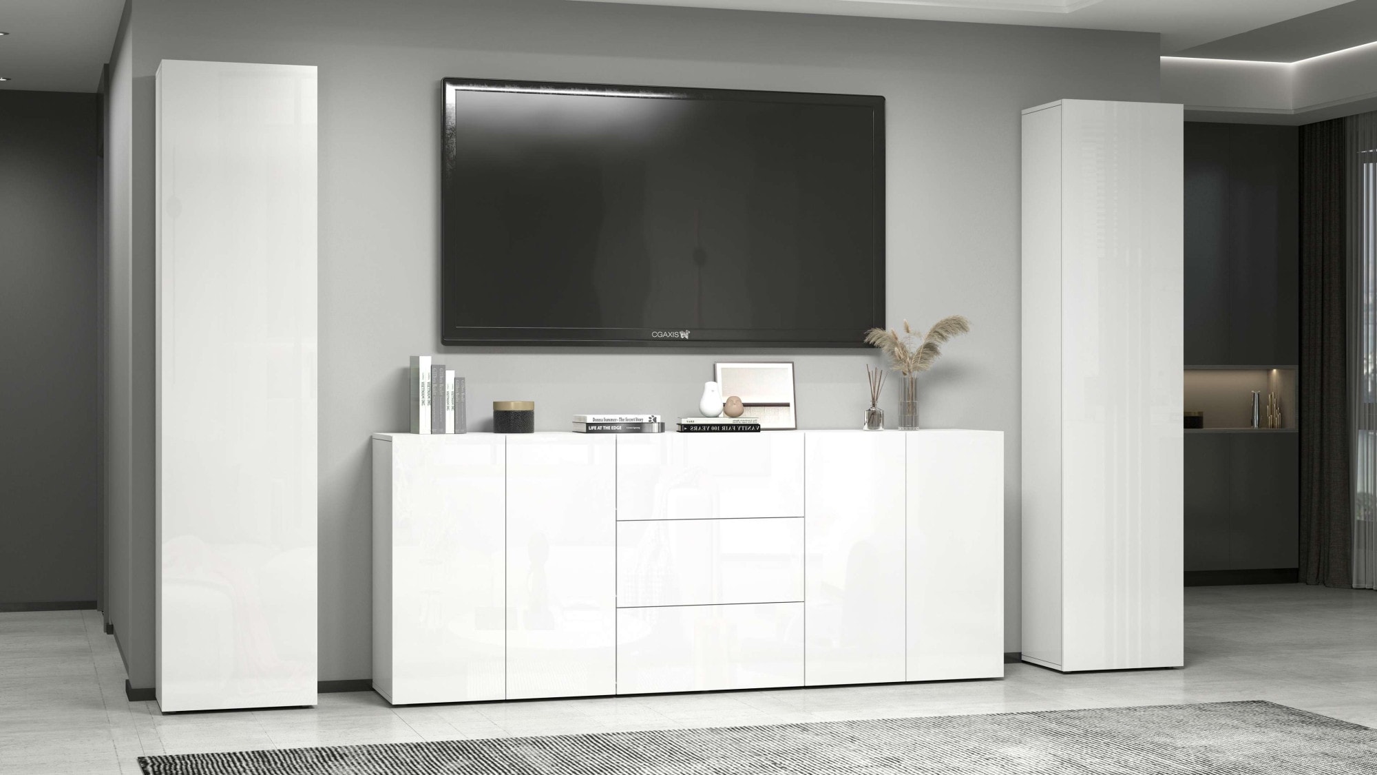 INOSIGN Sideboard »Egypt, Kommode, Schrank, Kredenz, grifflos«, 4 Türen, 3 Schubkästen mit Push-To-Open Funktion, Hochglanz Breite 200