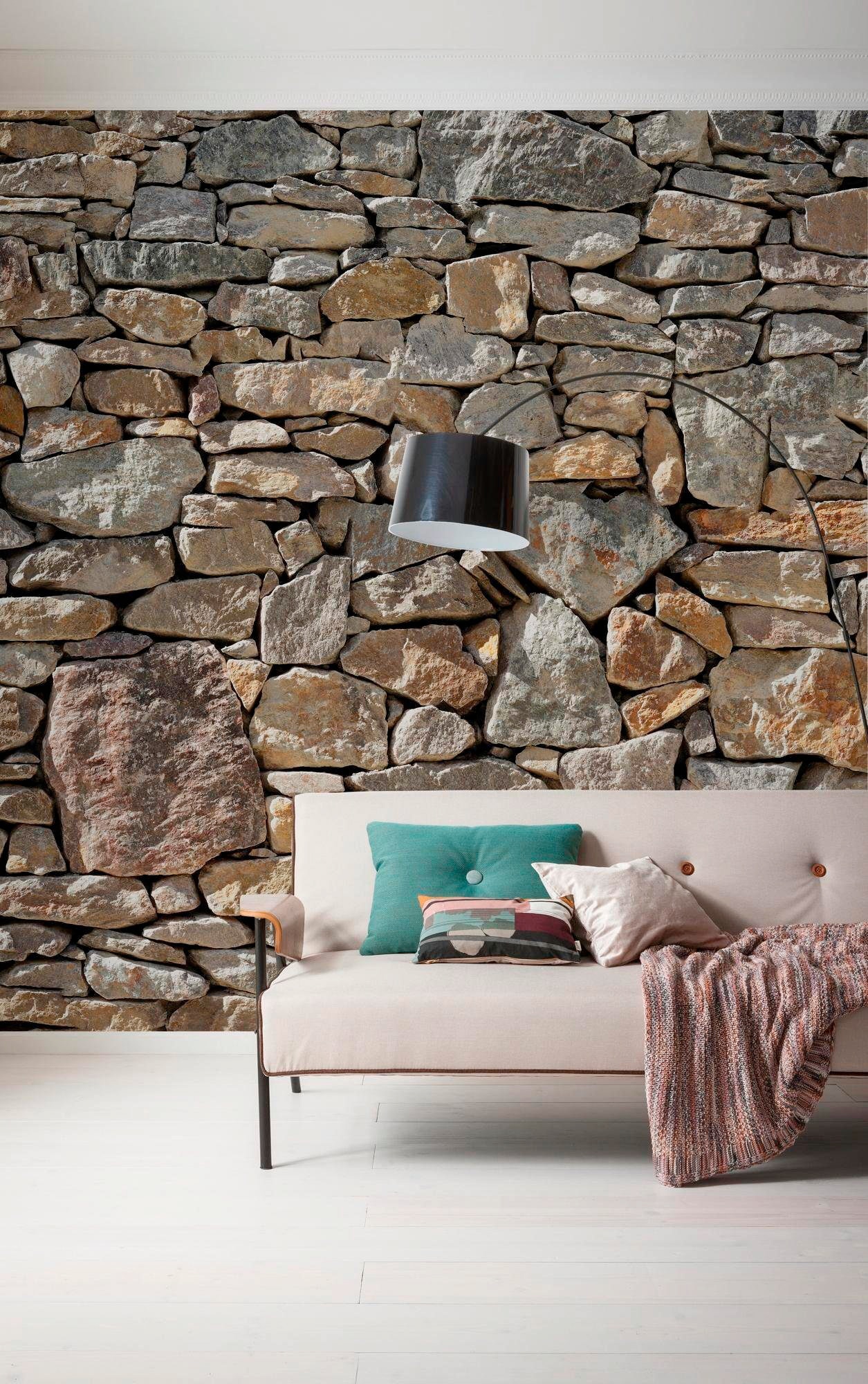 Komar Vliestapete »Digitaldruck Vlies - Stone Wall - Größe 300 x 250 cm«, bedruckt, Wohnzimmer, Schlafzimmer