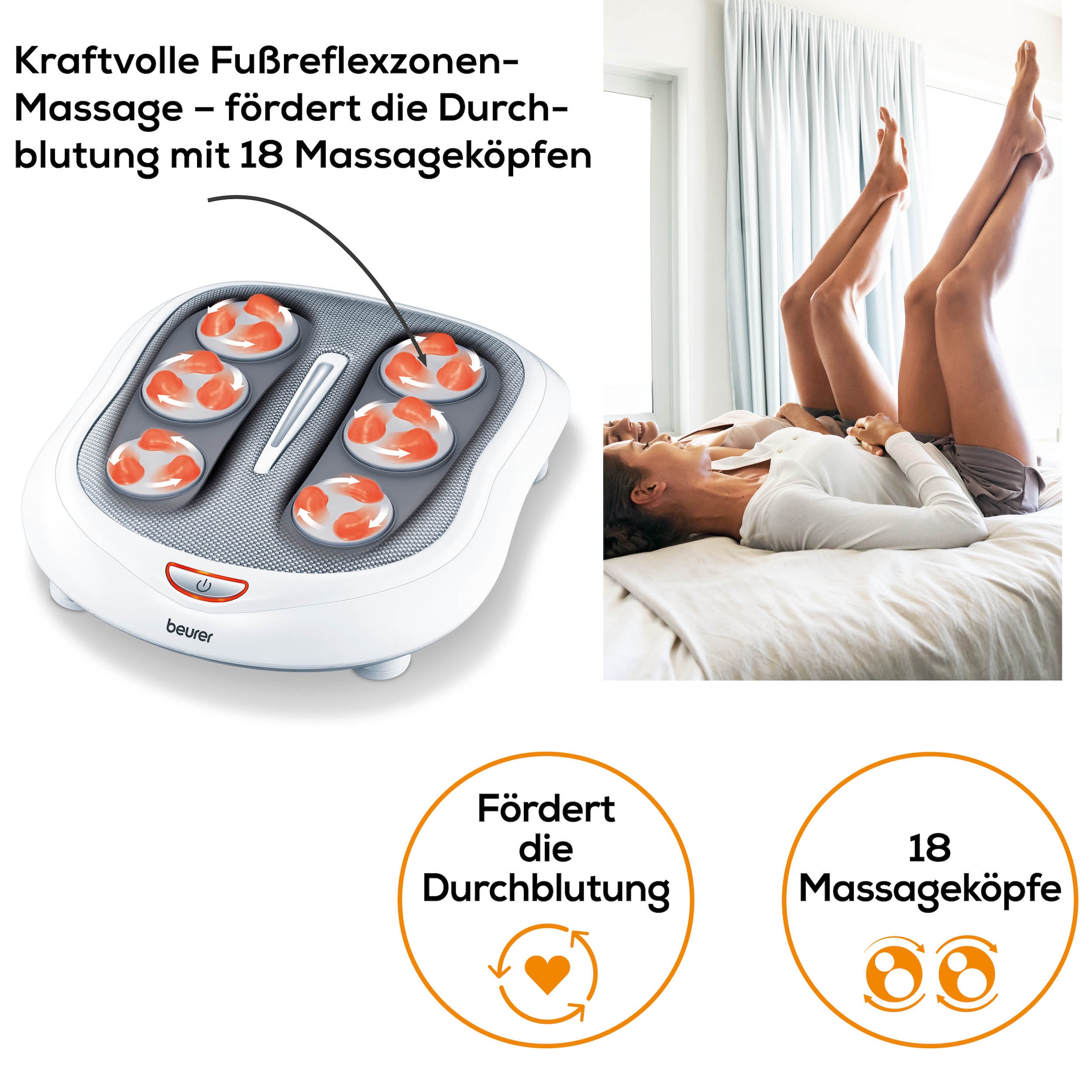 BEURER Shiatsu-Fußmassagegerät »FM 60 mit 2 Intensitätsstufen und zuschaltbarer Wärmefunktion«, Fördert die Durchblutung und lindert schwere und müde Beine