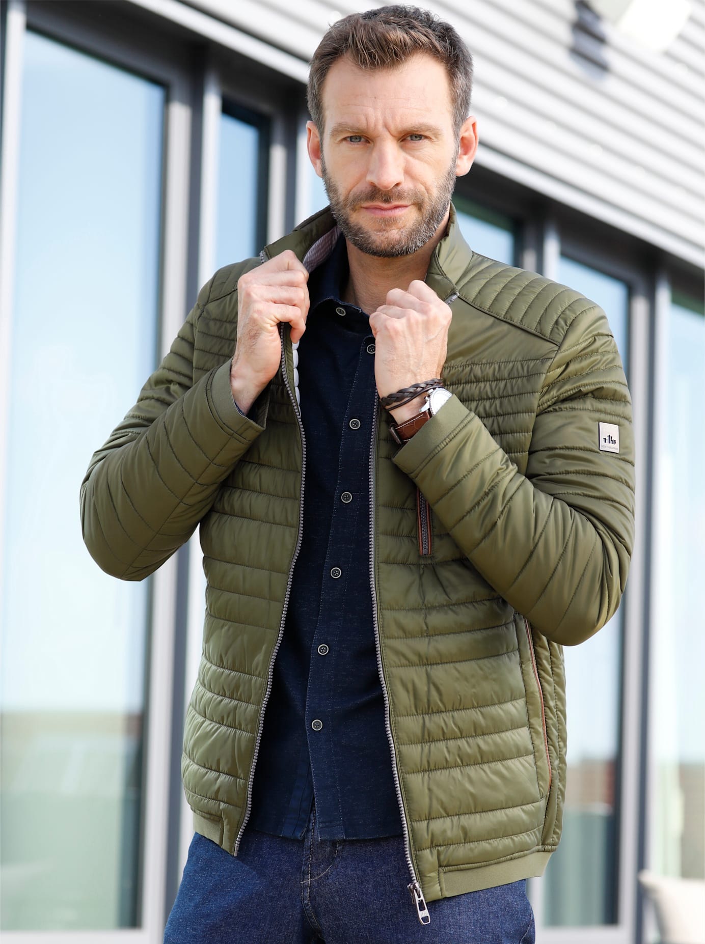 New Canadian Herren Steppjacke ohne Kapuze in grün, Größe 54