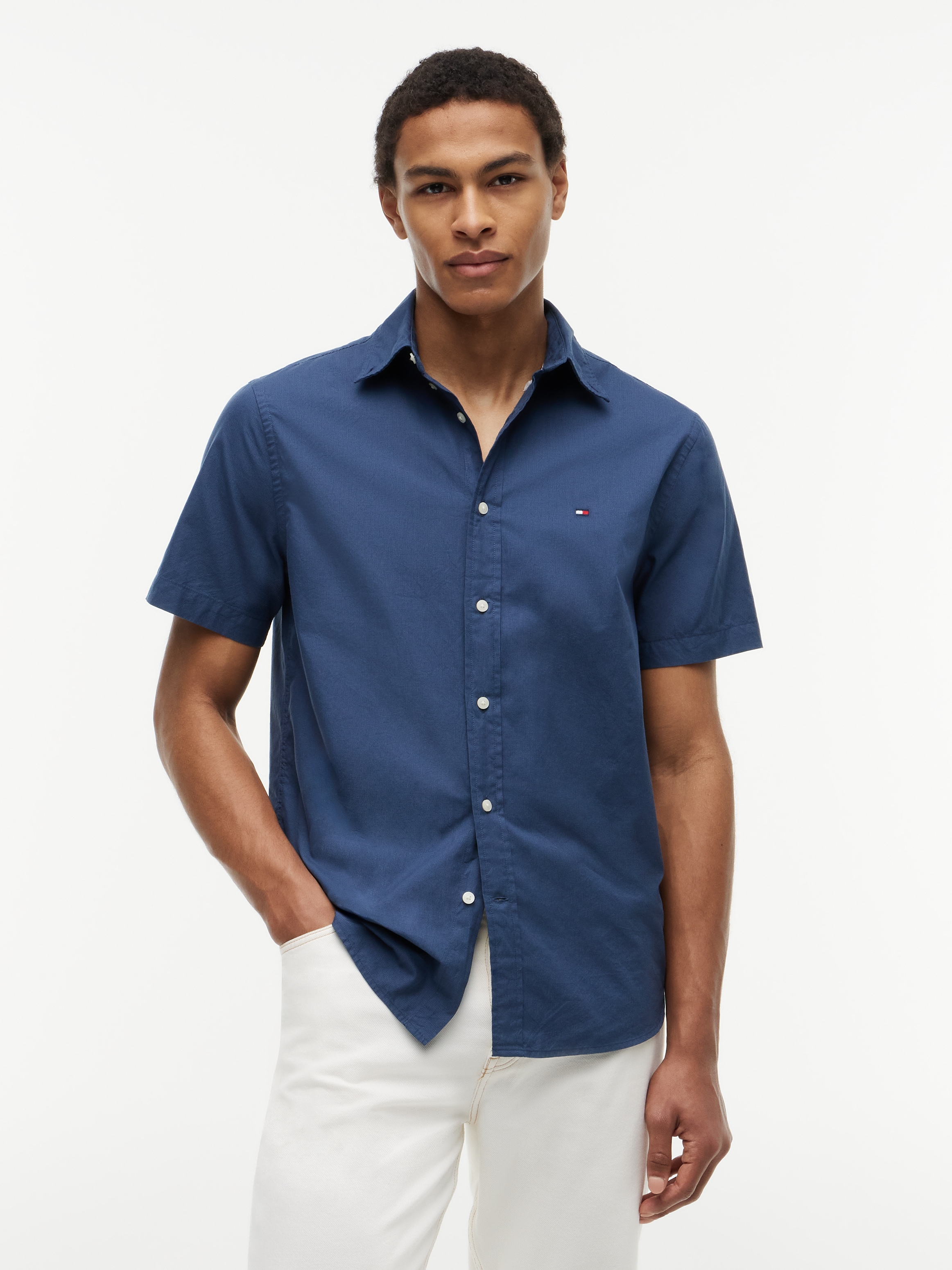 Tommy Hilfiger Kurzarmhemd »FLEX POPLIN HOUNDSTOOTH« Regular fit mit normalem Hemdkragen