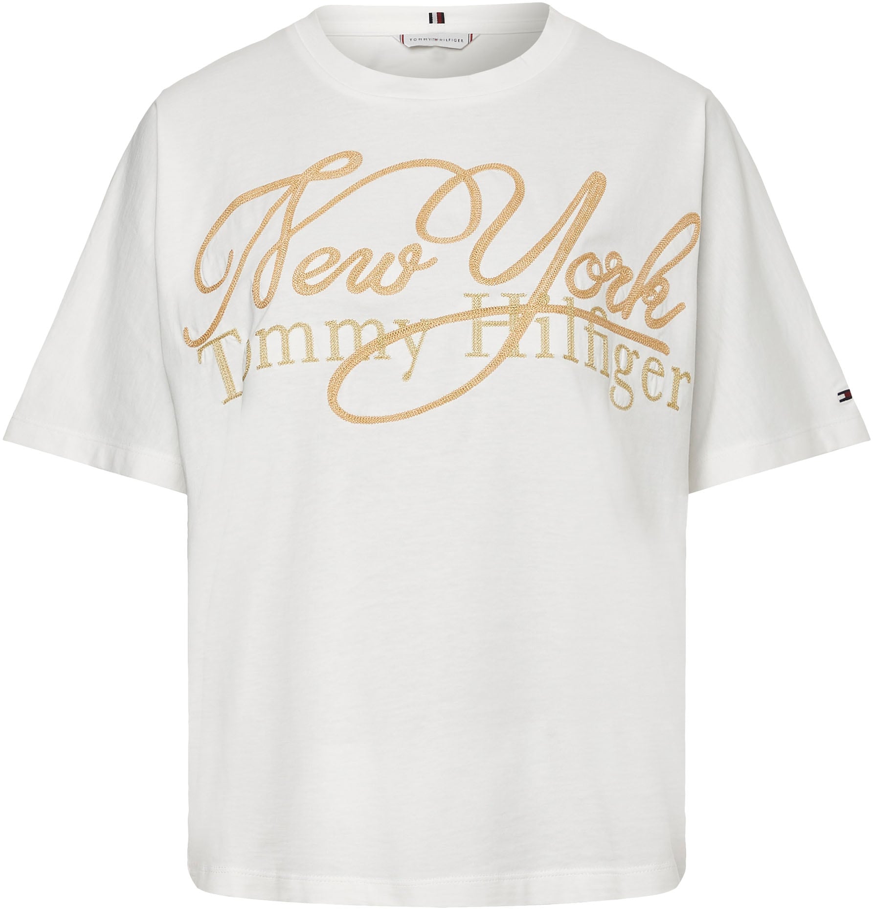 Tommy Hilfiger T-Shirt C-NK Tommy bei mit bestellen Markenlabel & METALLIC Hilfiger Print metalicfarbenen SS«, OTTO NY »RLX