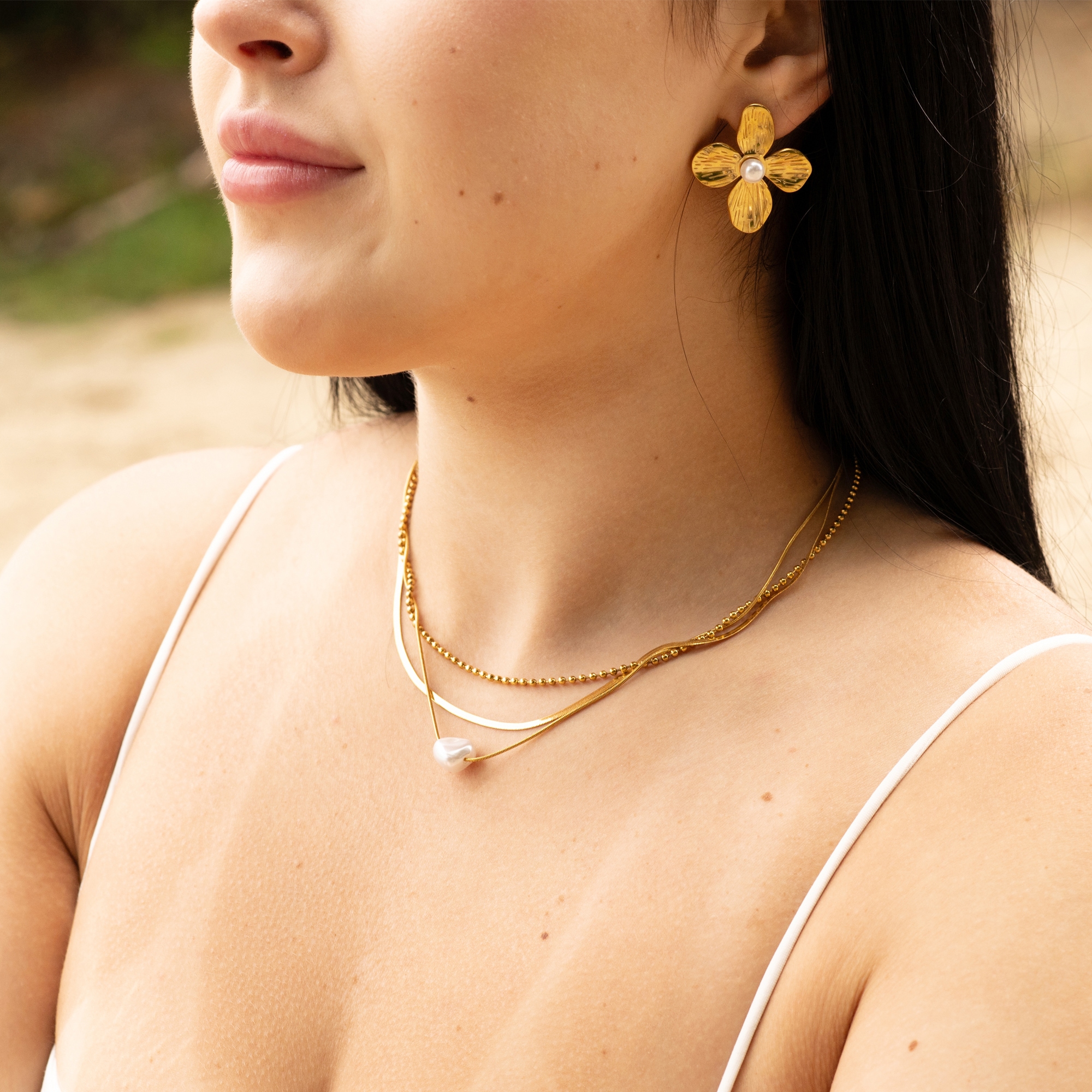 Adelia´s Schlangenkette »Damen Halskette ¿ Schlangenkette aus Edelstahl mit Perle 45+5«