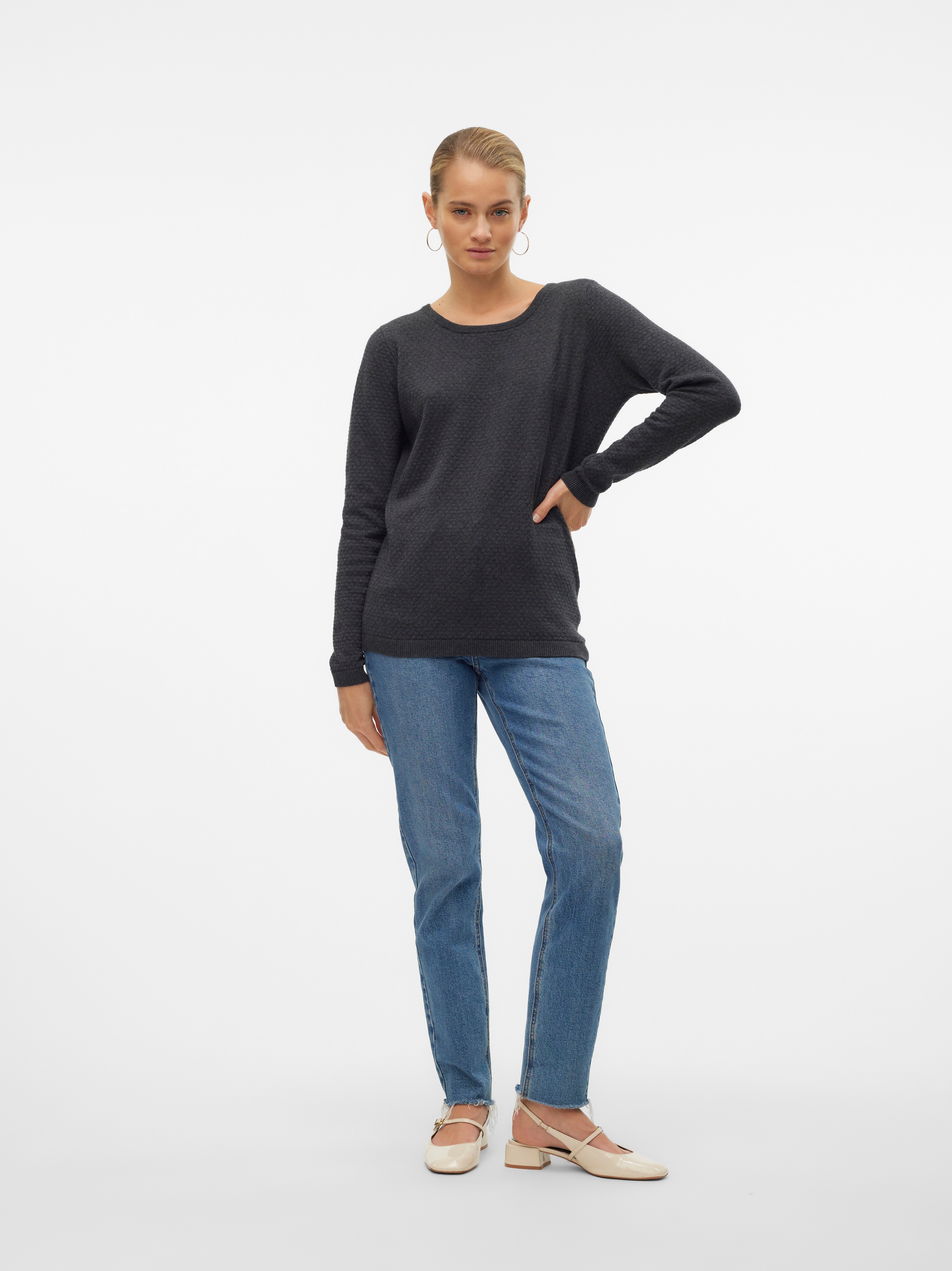 Vero Moda Rundhalspullover »VMCARE STRUCTURE LS O-NECK BLOUSE« aus Bio-Baumwolle