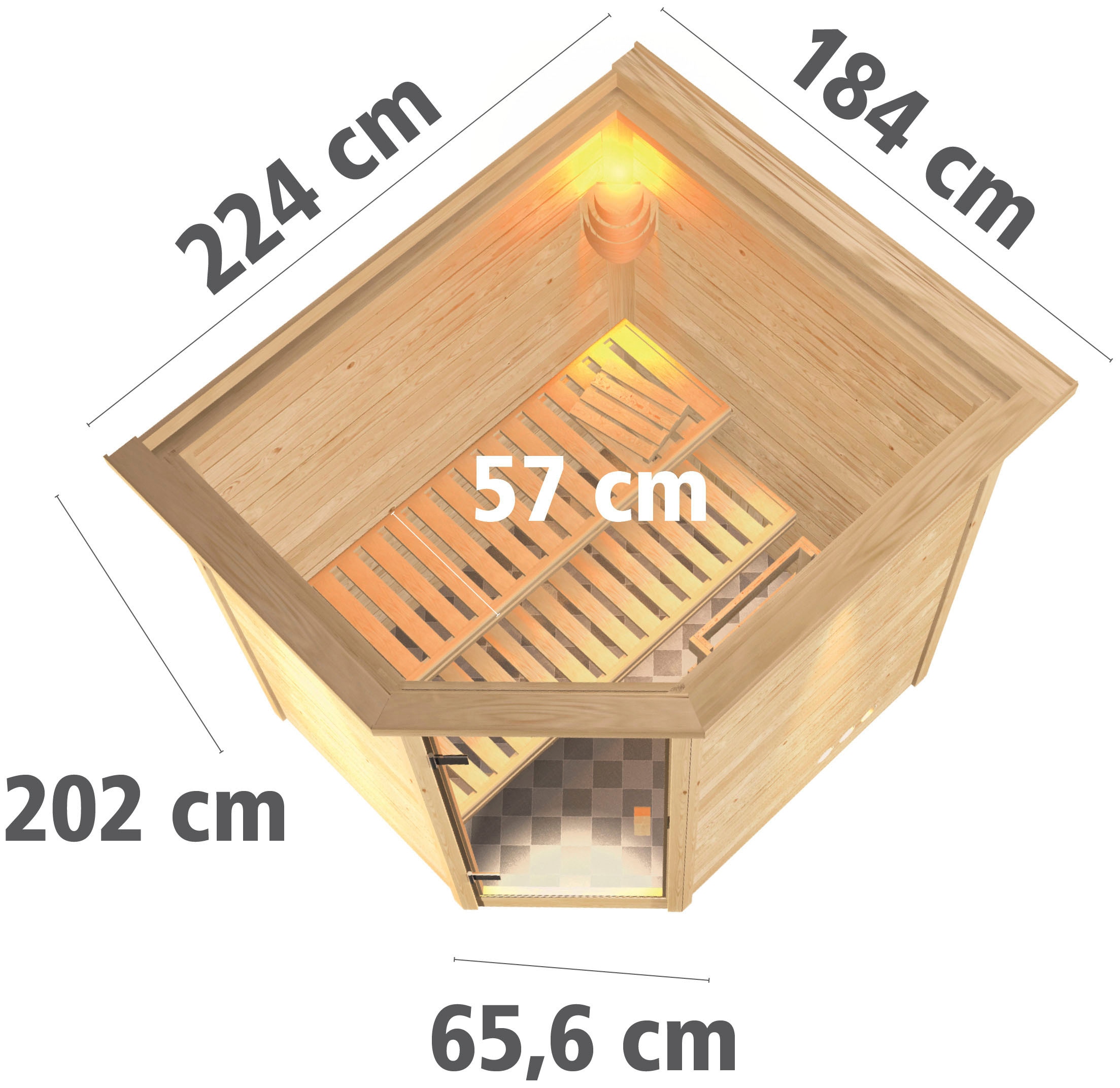 Karibu Sauna »Mia (Fronteinstieg)« Ofen 9 kW Bio externe Strg easy