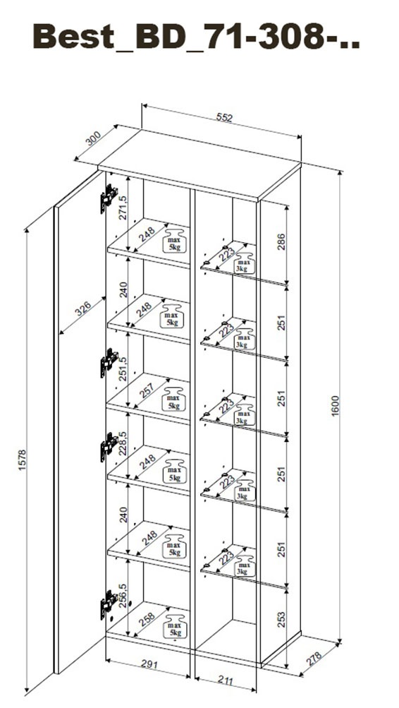 BASIC by Balculina Hochschrank »Best Hochschrank, Badezimmerschrank BxHxT 55x160x30 cm«, (1 St.), Breite 55 cm, LED-Beleuchtung, Softclose