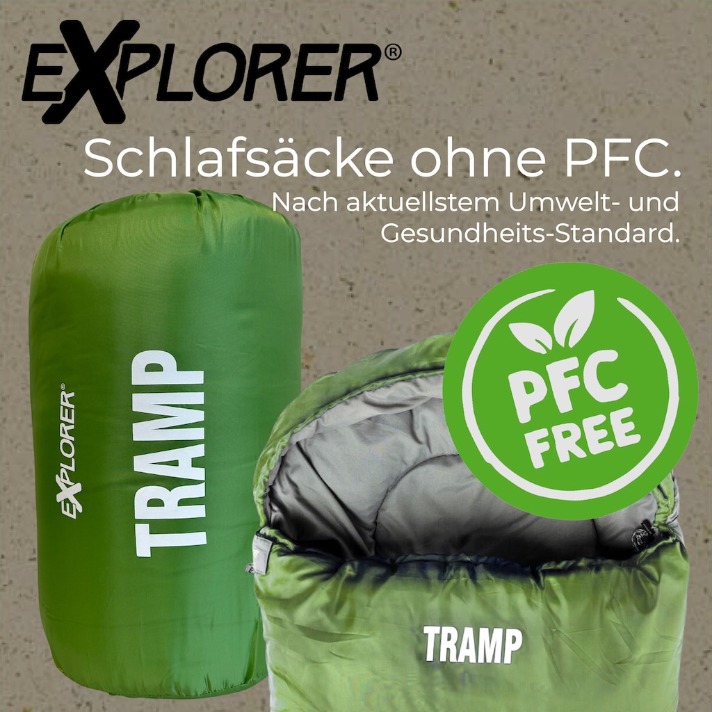 EXPLORER Mumienschlafsack »TRAMP Camping Schlafsack 230x80x55cm Outdoor«, (+9°C bis -9°C warm Frühling/Sommer/Herbst Reise Festival)