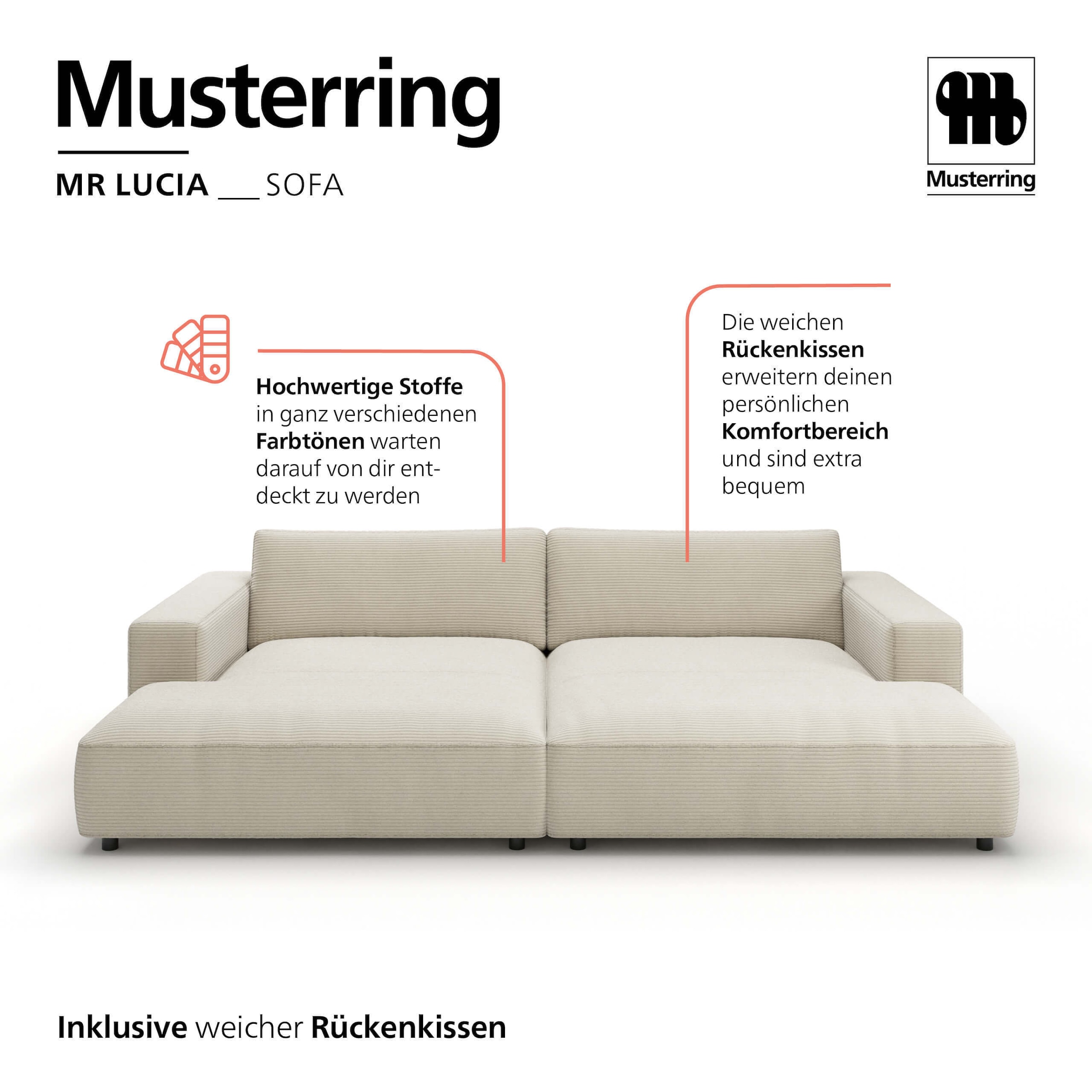 Musterring Loungesofa »MR LUCIA, die ultimative Lounge-Oase, Breite 300cm, bequem, Mega Sofa« Mega-Fläche, erstklassige Kammerkissen & Luxus-Komfort