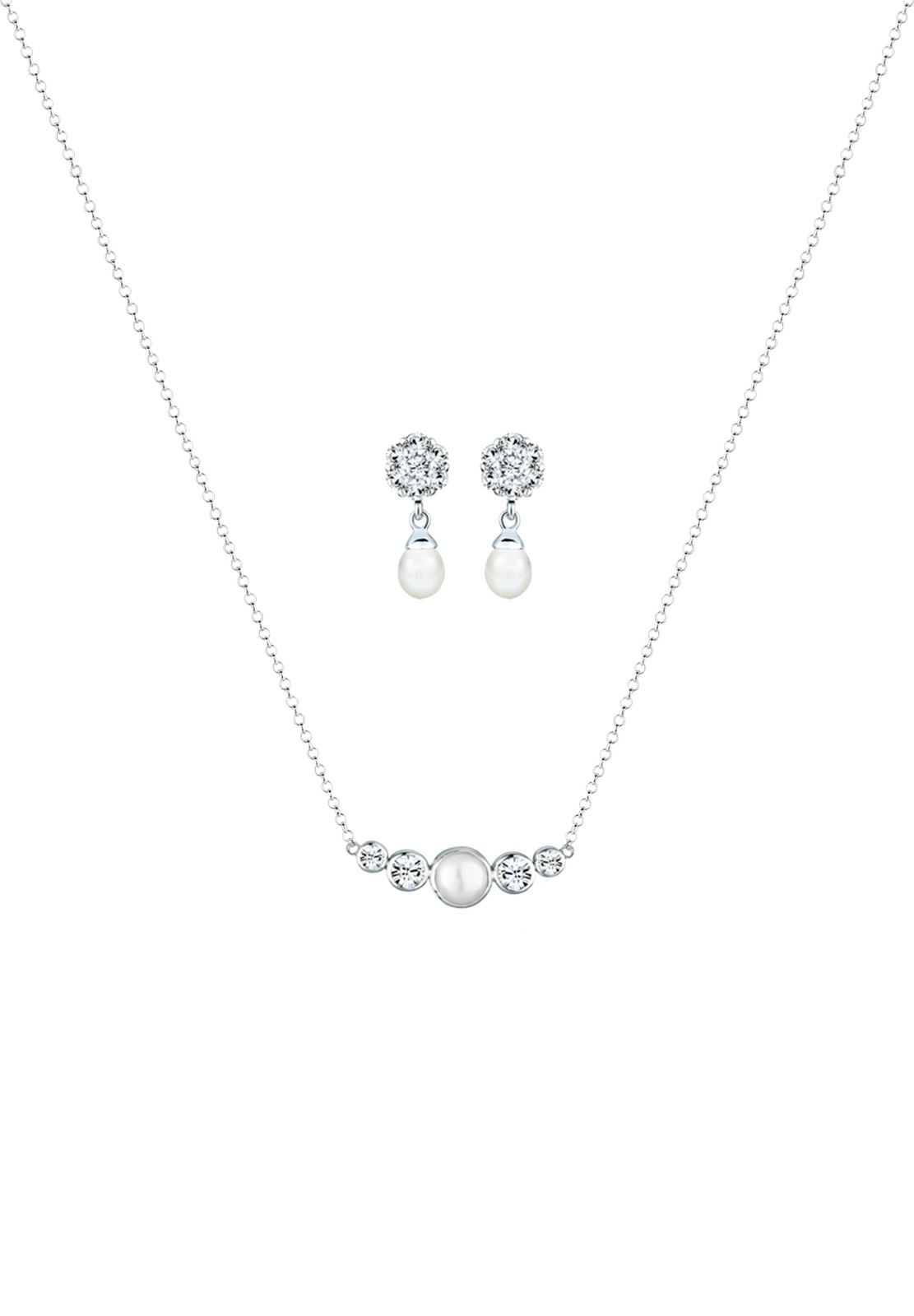 Elli Premium Ohrring und Ketten Set »Schmuckset mit Perle und Kristalle 925 Silber«